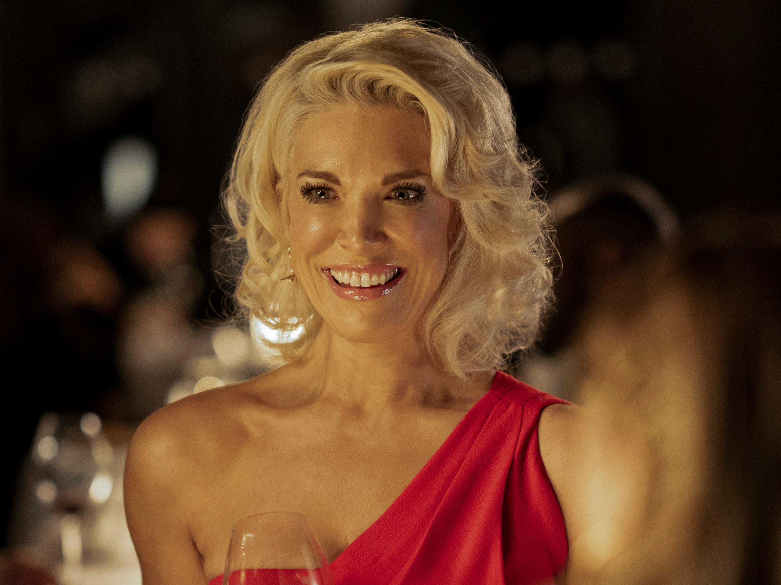 Hannah Waddingham smiling in a red dress, Ted Lasso HD Wallpaper