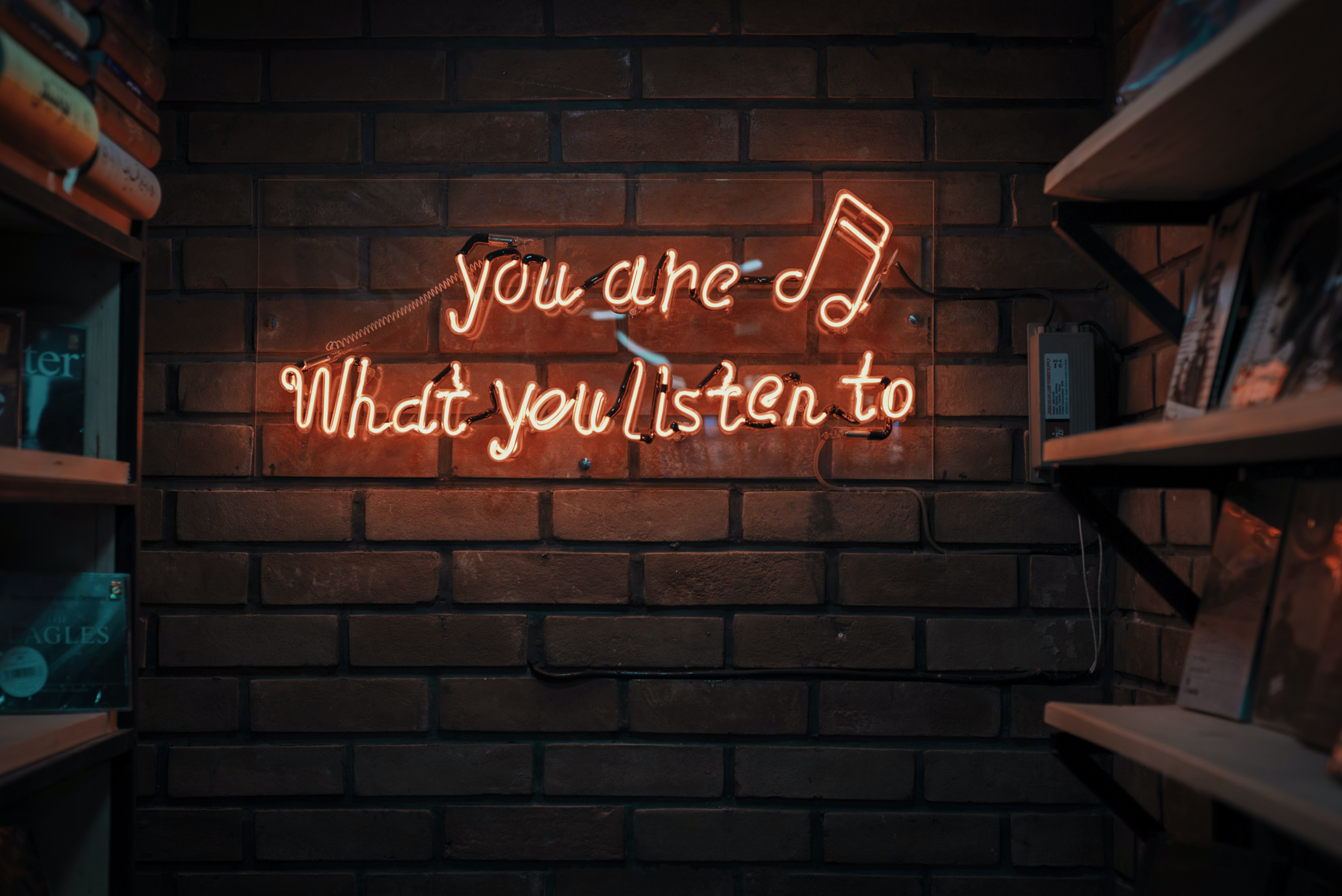 You are what you listen to neon sign HD Wallpaper