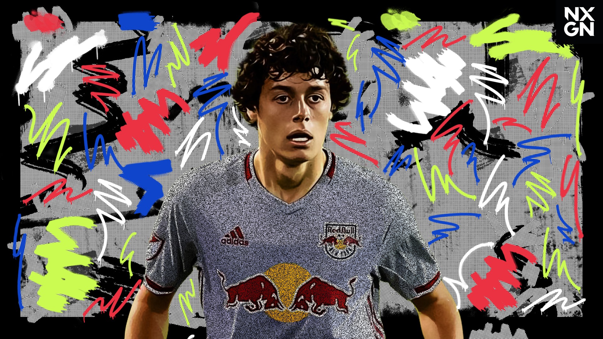 Caden Clark New York Red Bulls jersey abstract portrait HD Wallpaper
