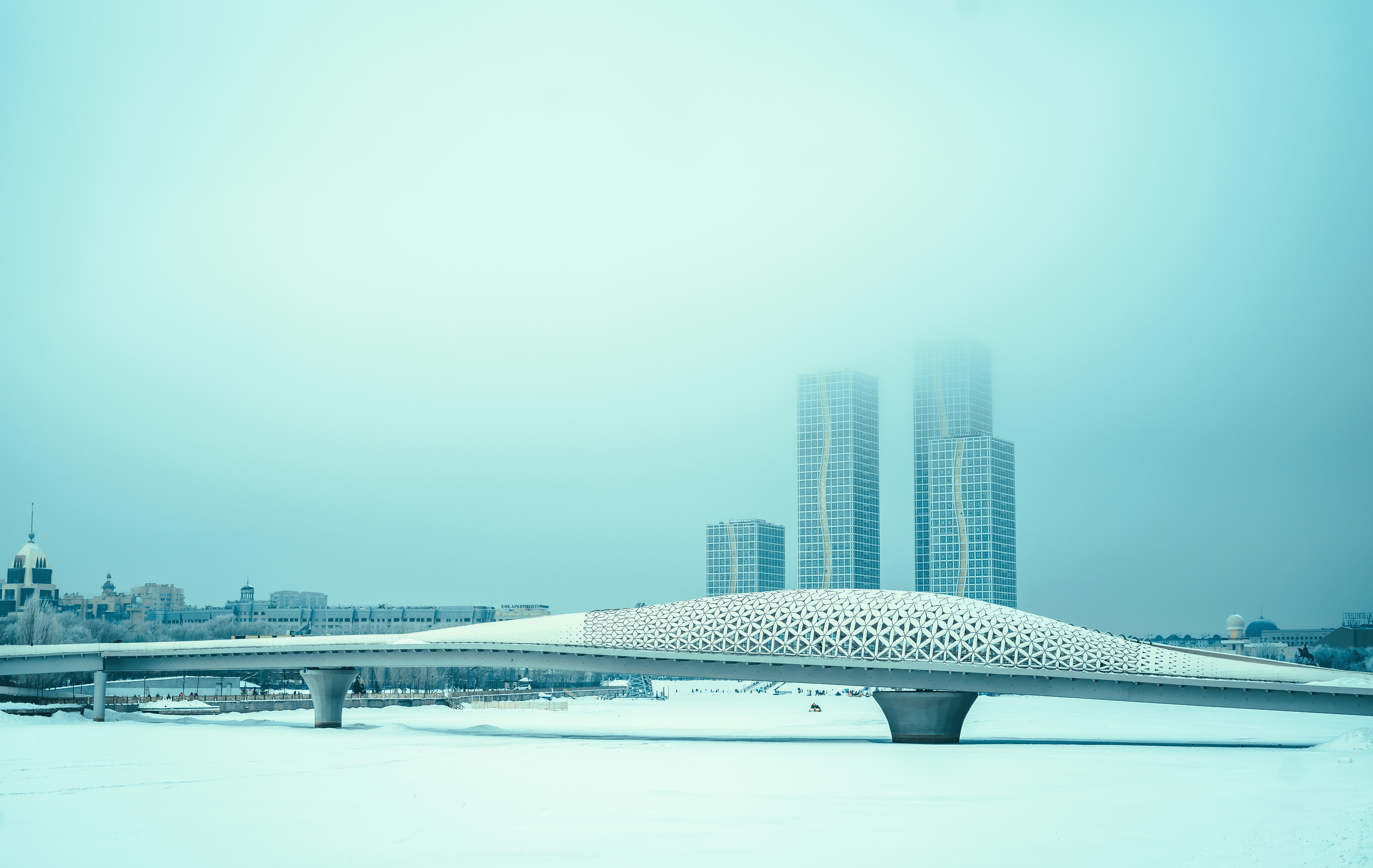 Modern Footbridge over Ishim River in Astana, Kazakhstan HD Wallpaper