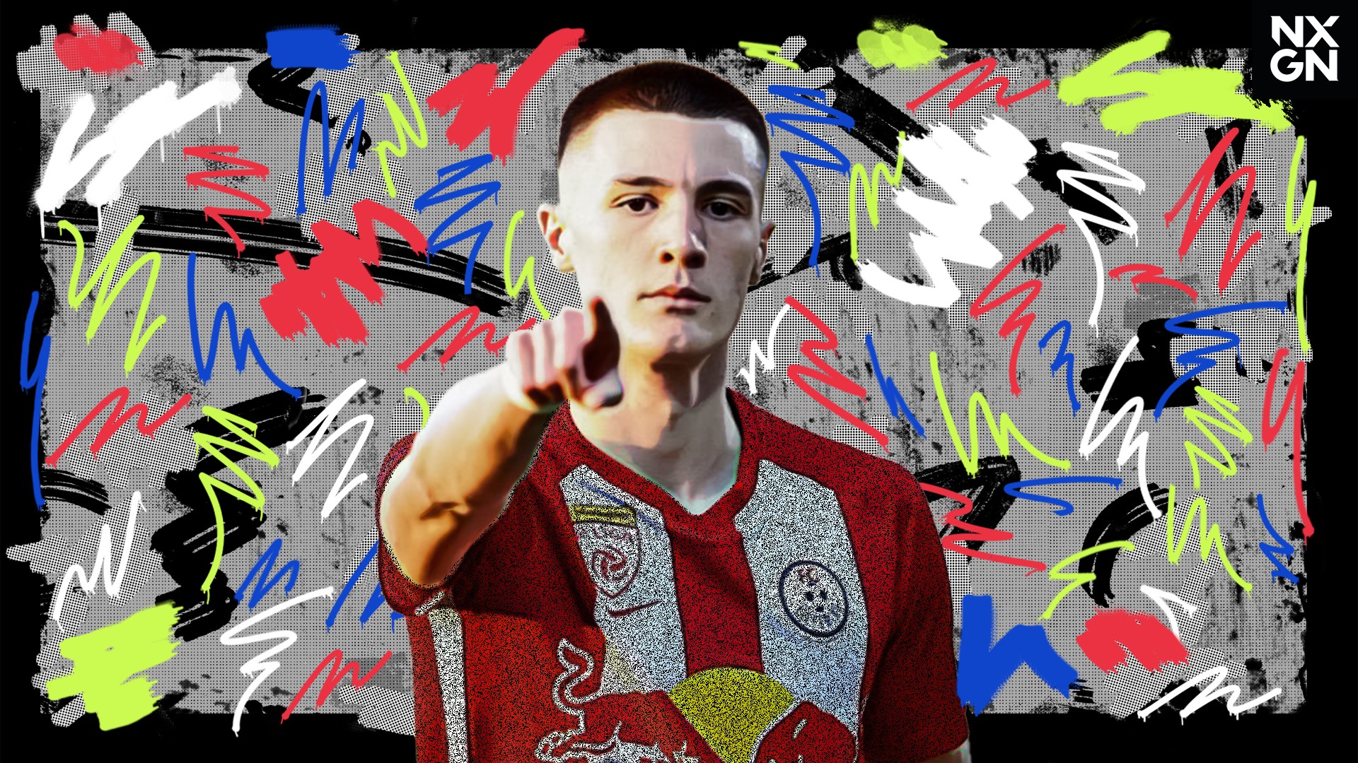 Benjamin Šeško in Red Bull Salzburg jersey pointing HD Wallpaper