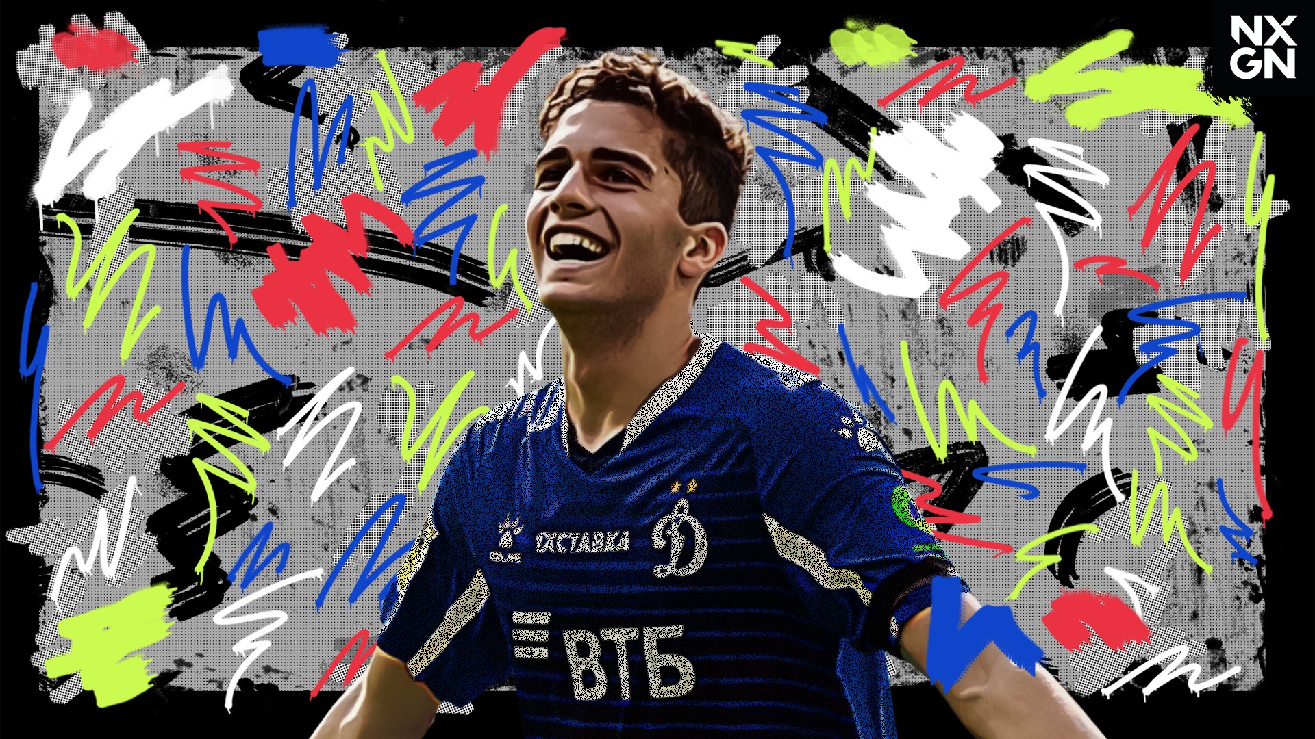 Arsen Zakharyan smiling in FC Dynamo Moscow jersey HD Wallpaper