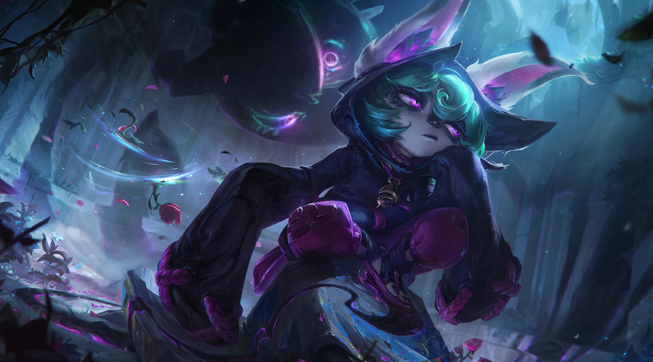 Vex (League of Legends) with dark magic and roses HD Wallpaper