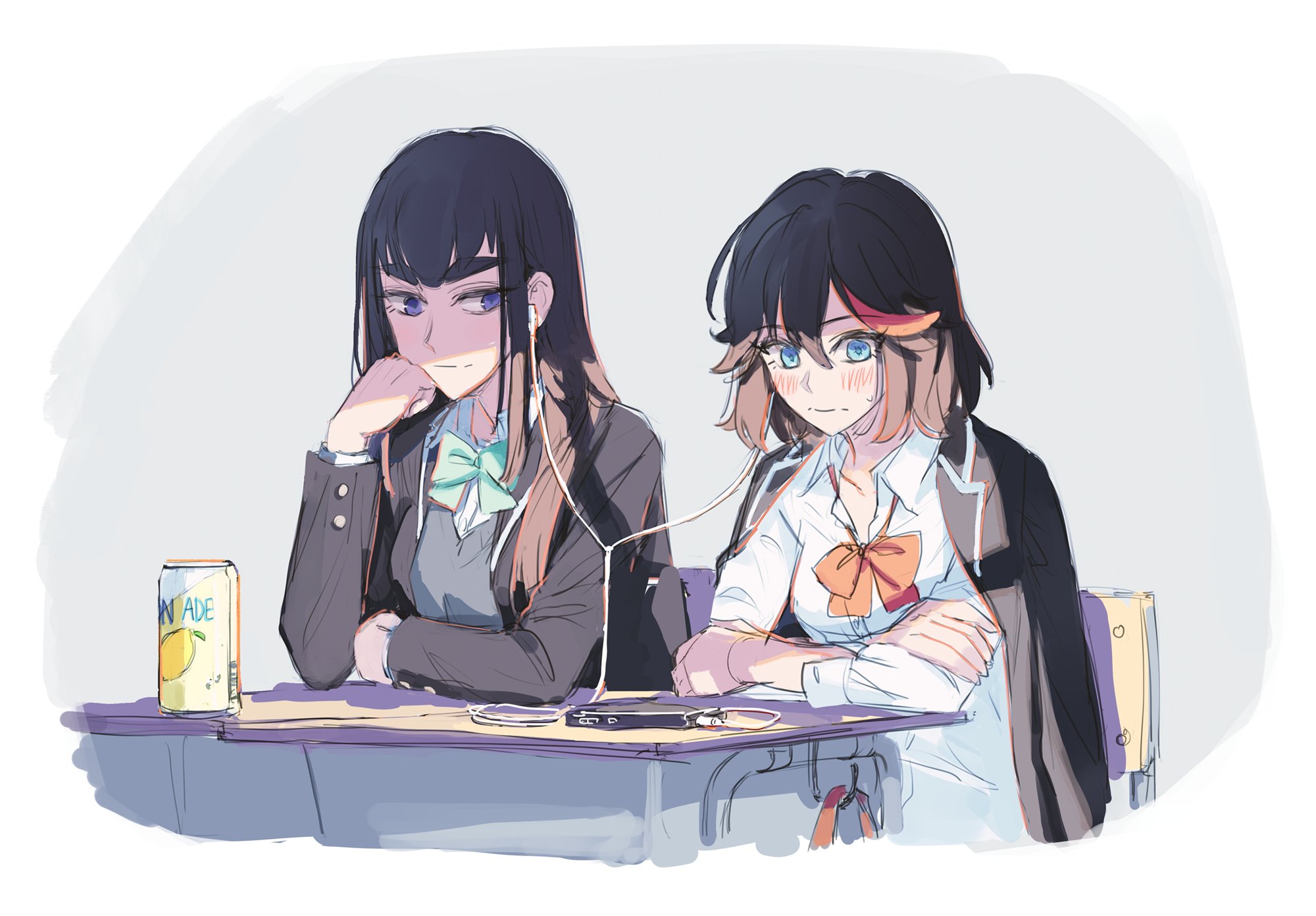 Satsuki Kiryūin and Ryūko Matoi sharing music HD Wallpaper