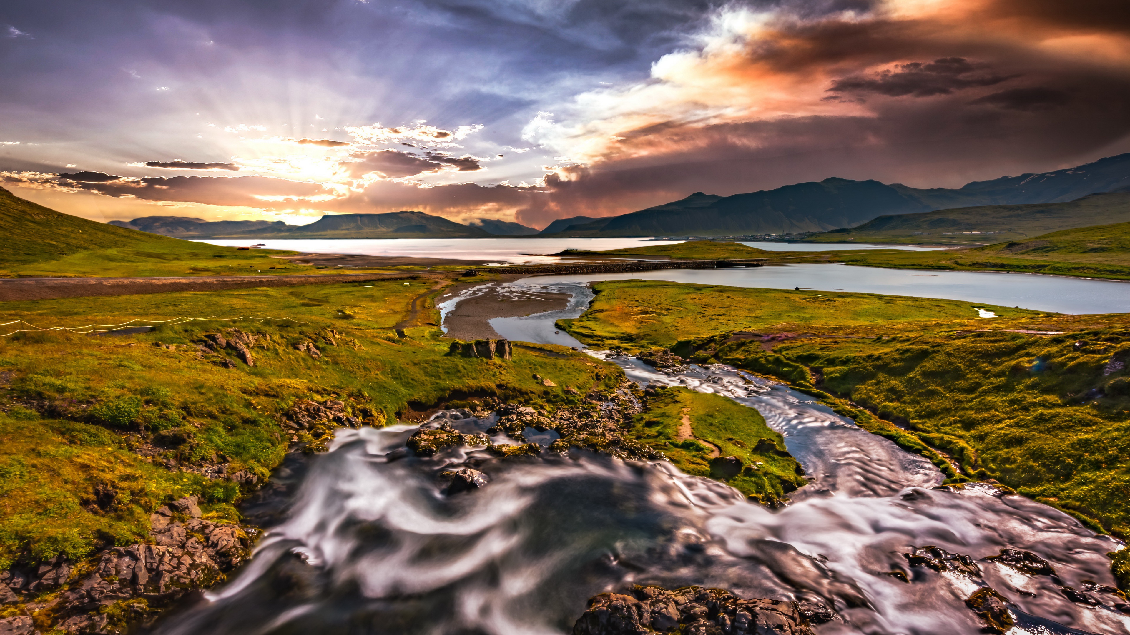 Stunning Kirkjufell sunset with flowing waterfall HD Wallpaper