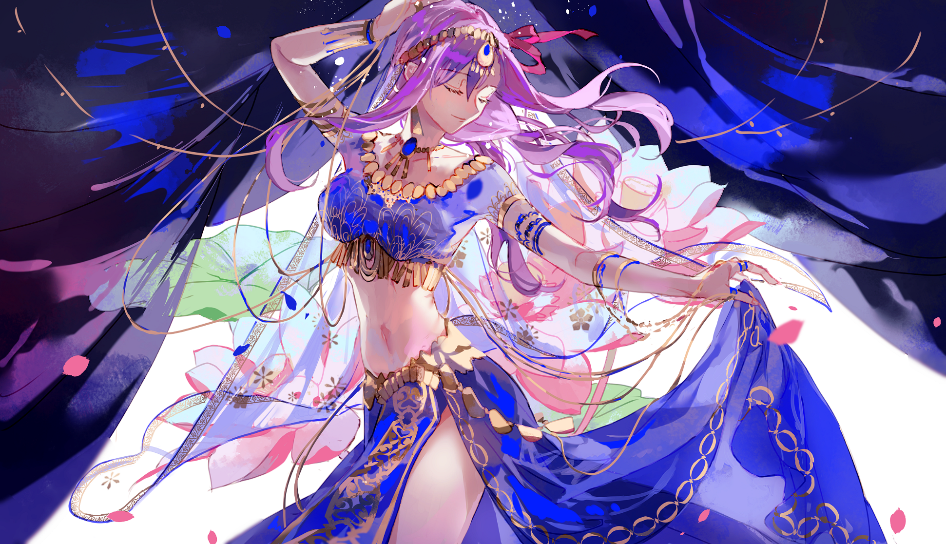 Sakura Matou elegant belly dance in blue HD Wallpaper
