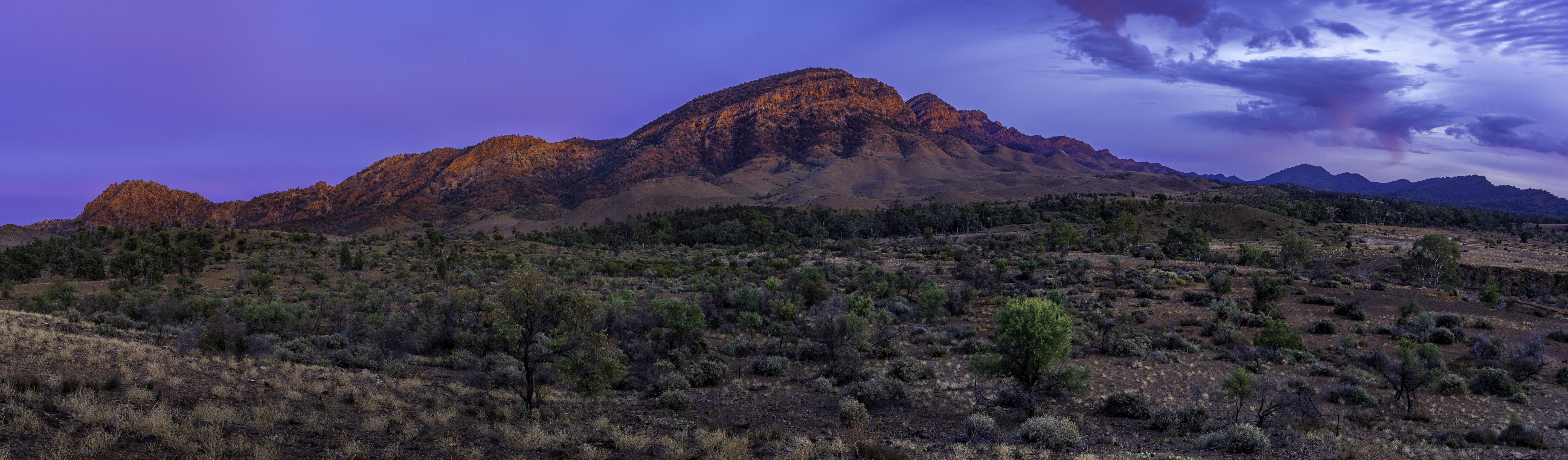 Golden Peaks and Purple Sky over Mountain Landscape HD Wallpaper