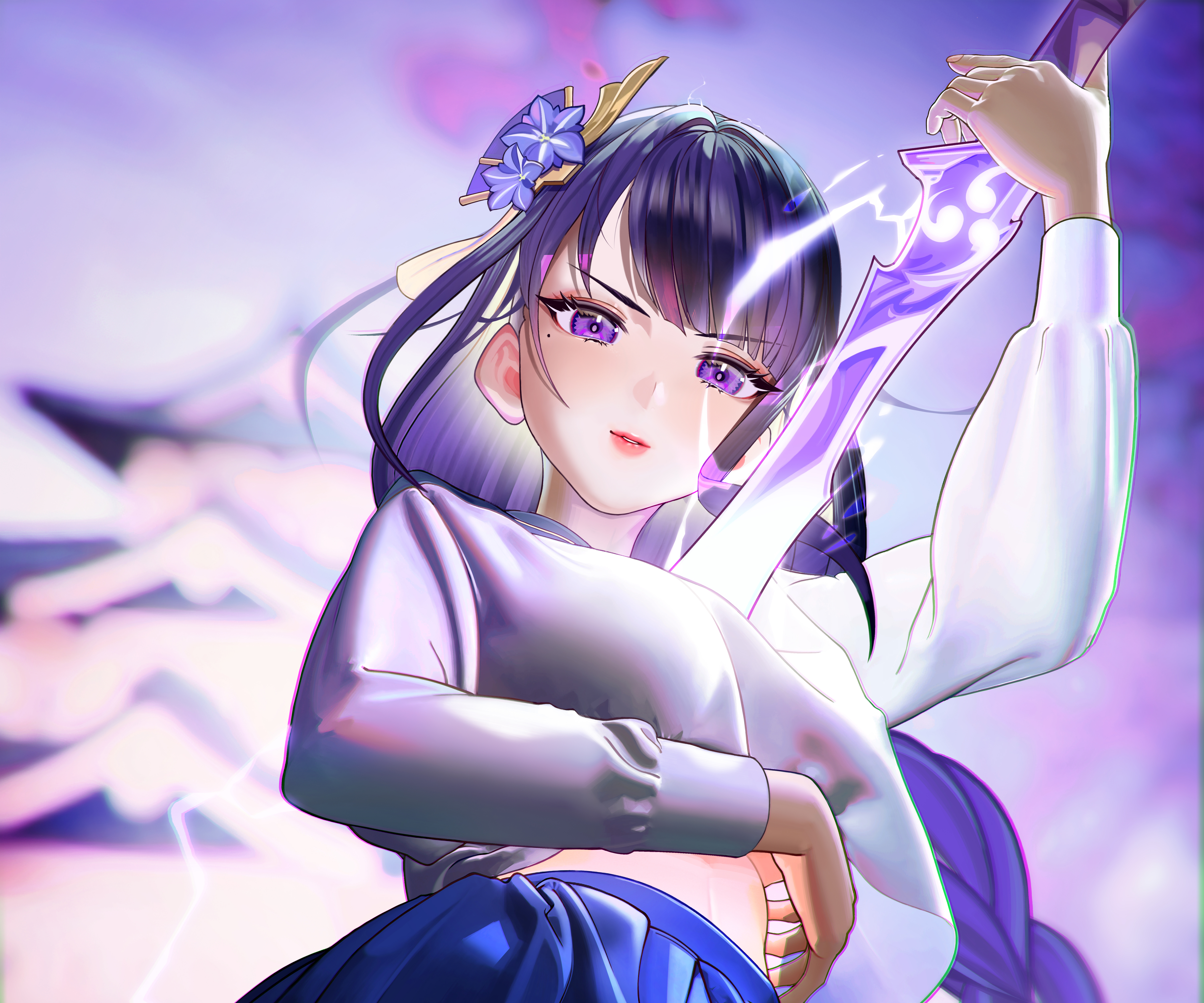 Raiden Shogun wielding her glowing purple sword HD Wallpaper