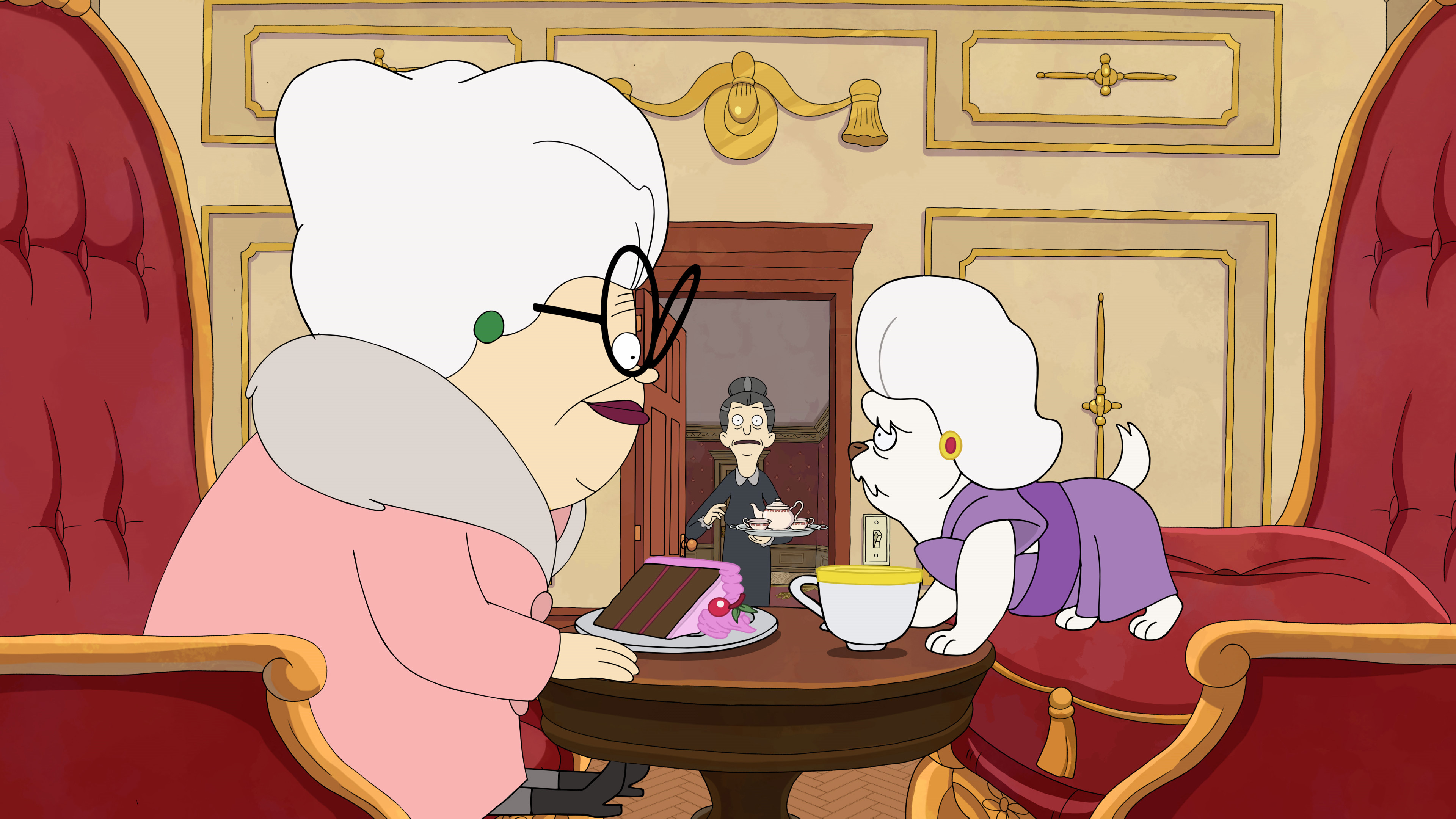 Bitsy and Helen having tea and cake HD Wallpaper