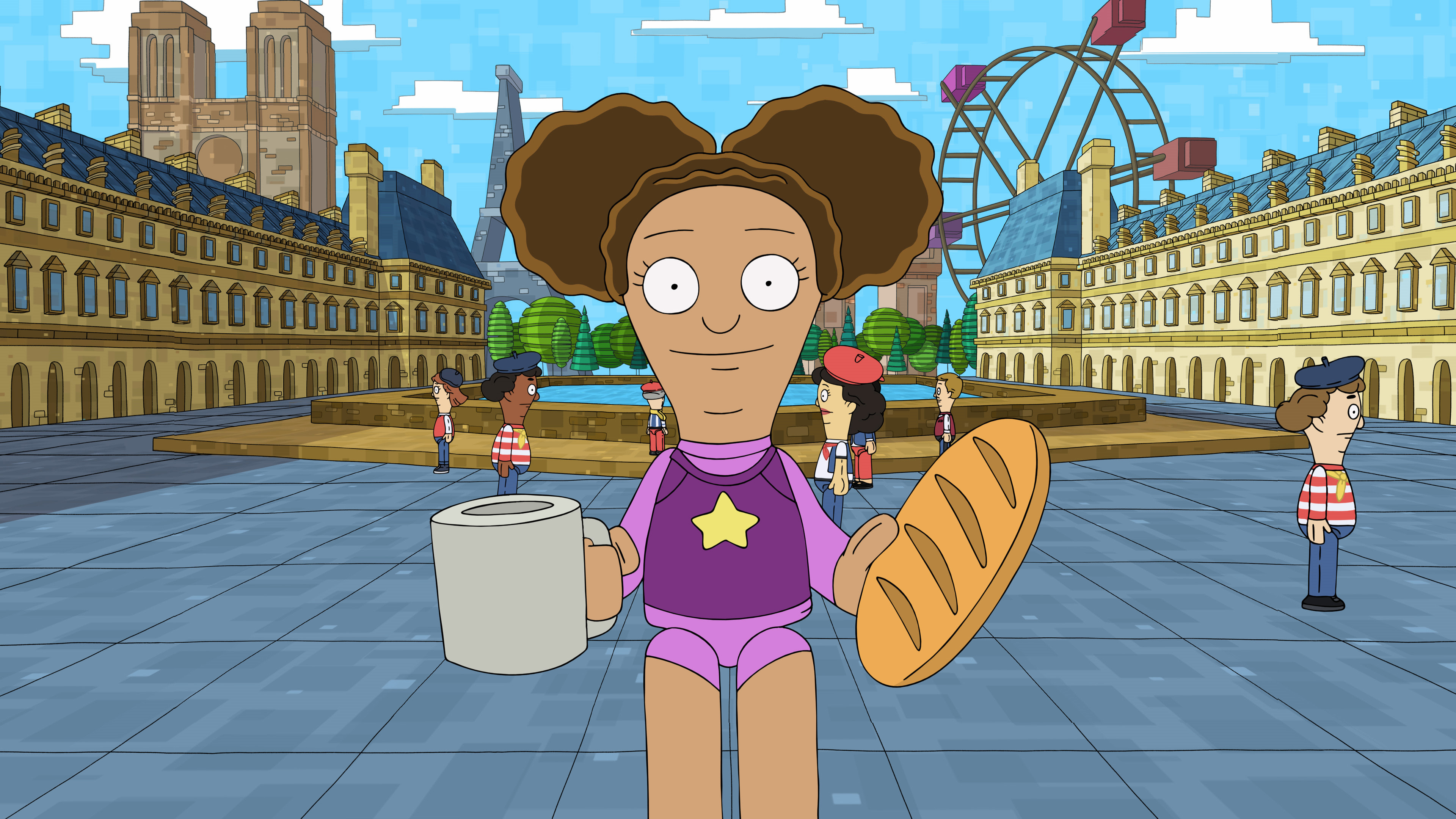 Molly from Central Park in pixelated Paris with baguette HD Wallpaper