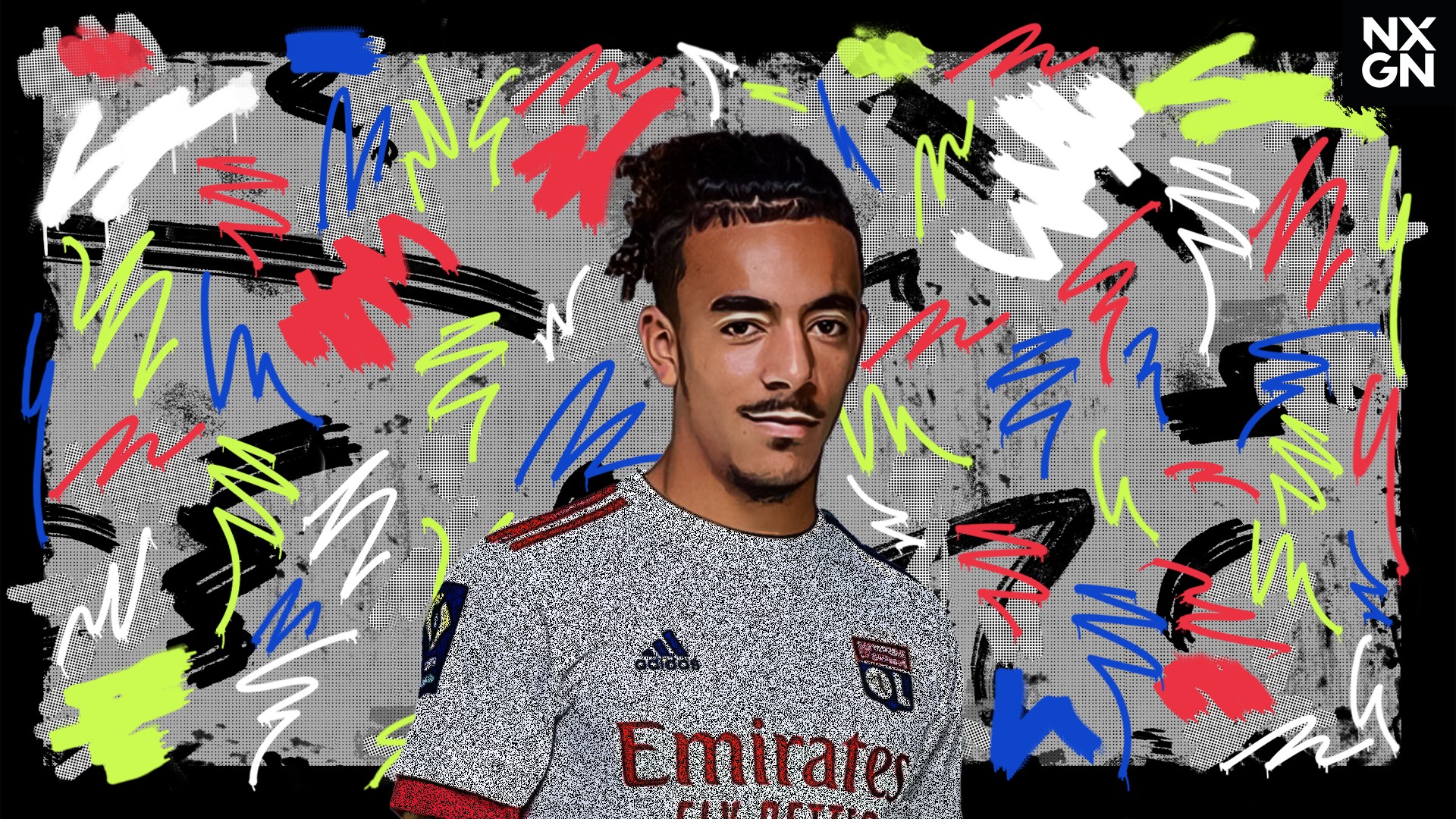 Malo Gusto of Olympique Lyonnais against abstract background HD Wallpaper