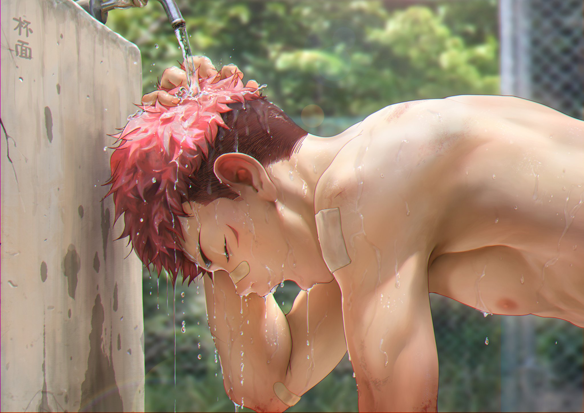 Yuji Itadori refreshing himself with water HD Wallpaper