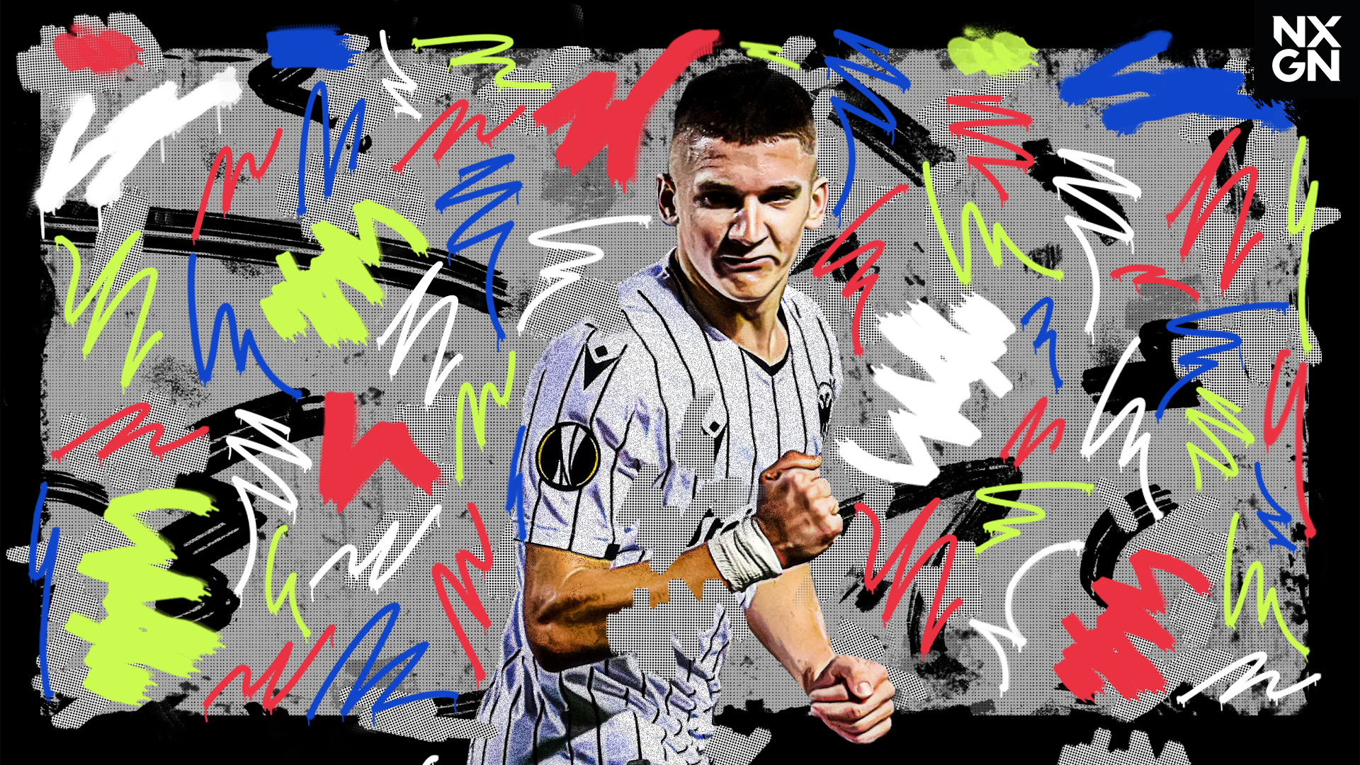 Christos Tzolis soccer player with vibrant graffiti background HD Wallpaper