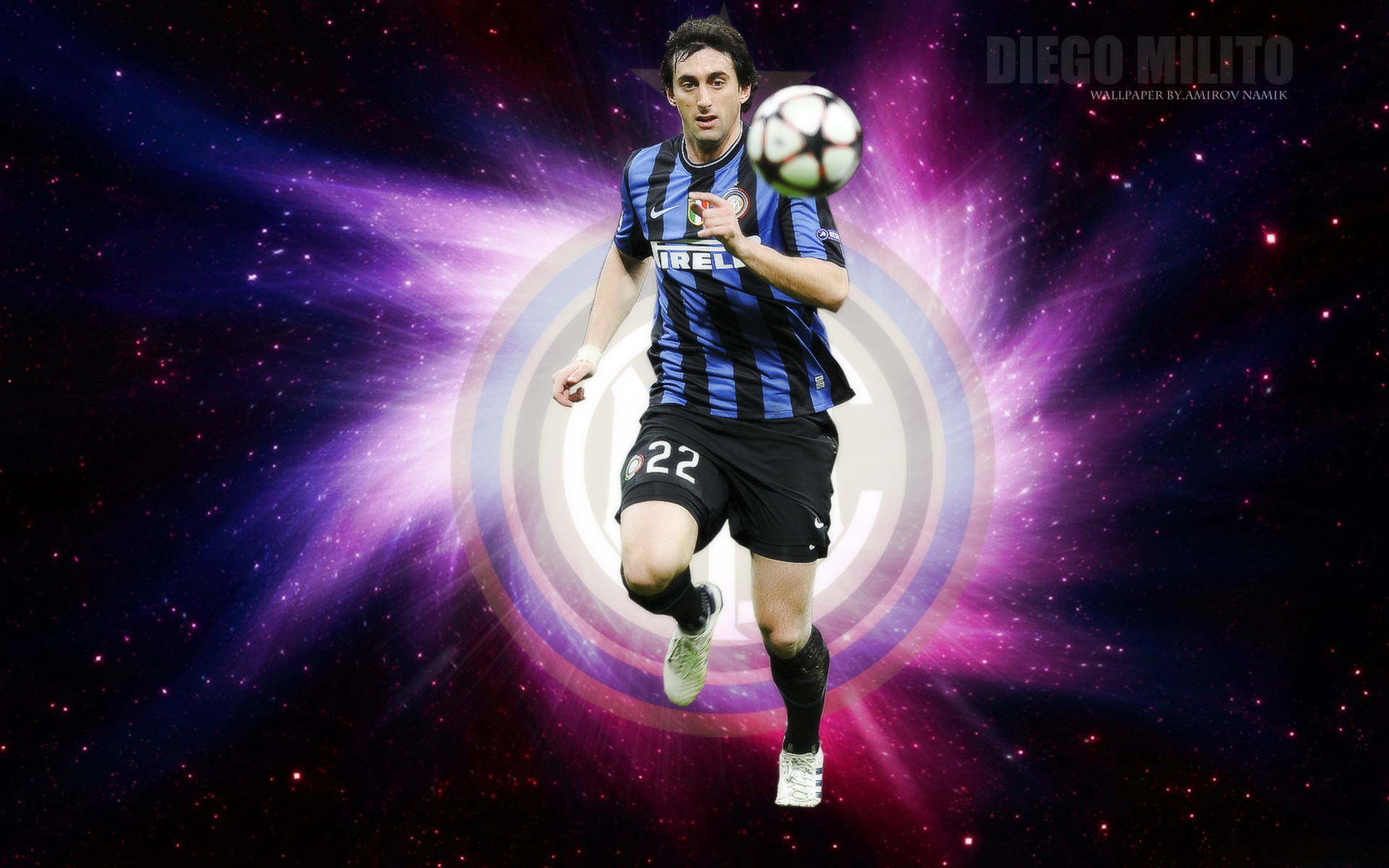Diego Milito, Inter Milan player, with cosmic backdrop HD Wallpaper