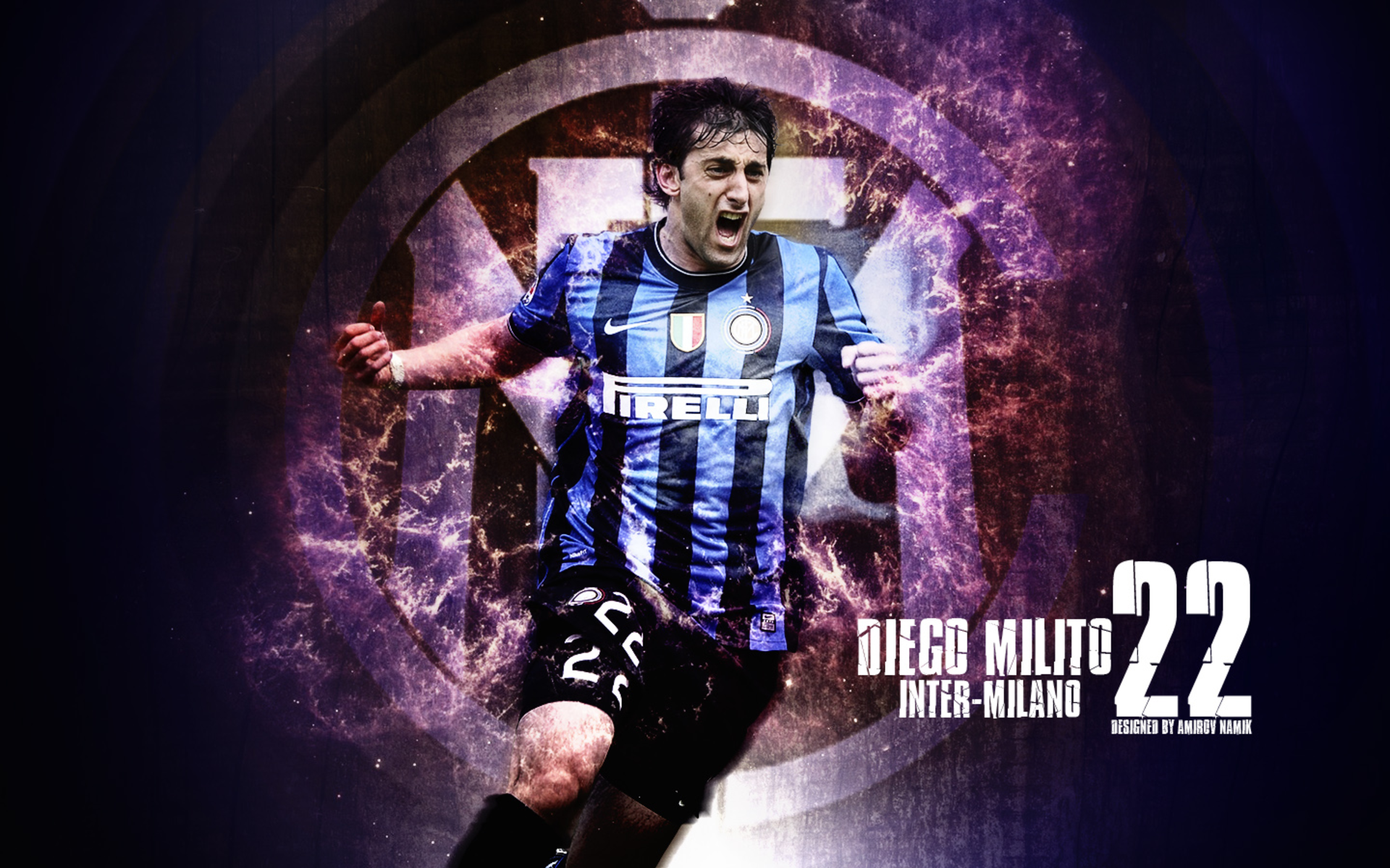 Diego Milito Inter-Milano celebrating with cosmic background HD Wallpaper