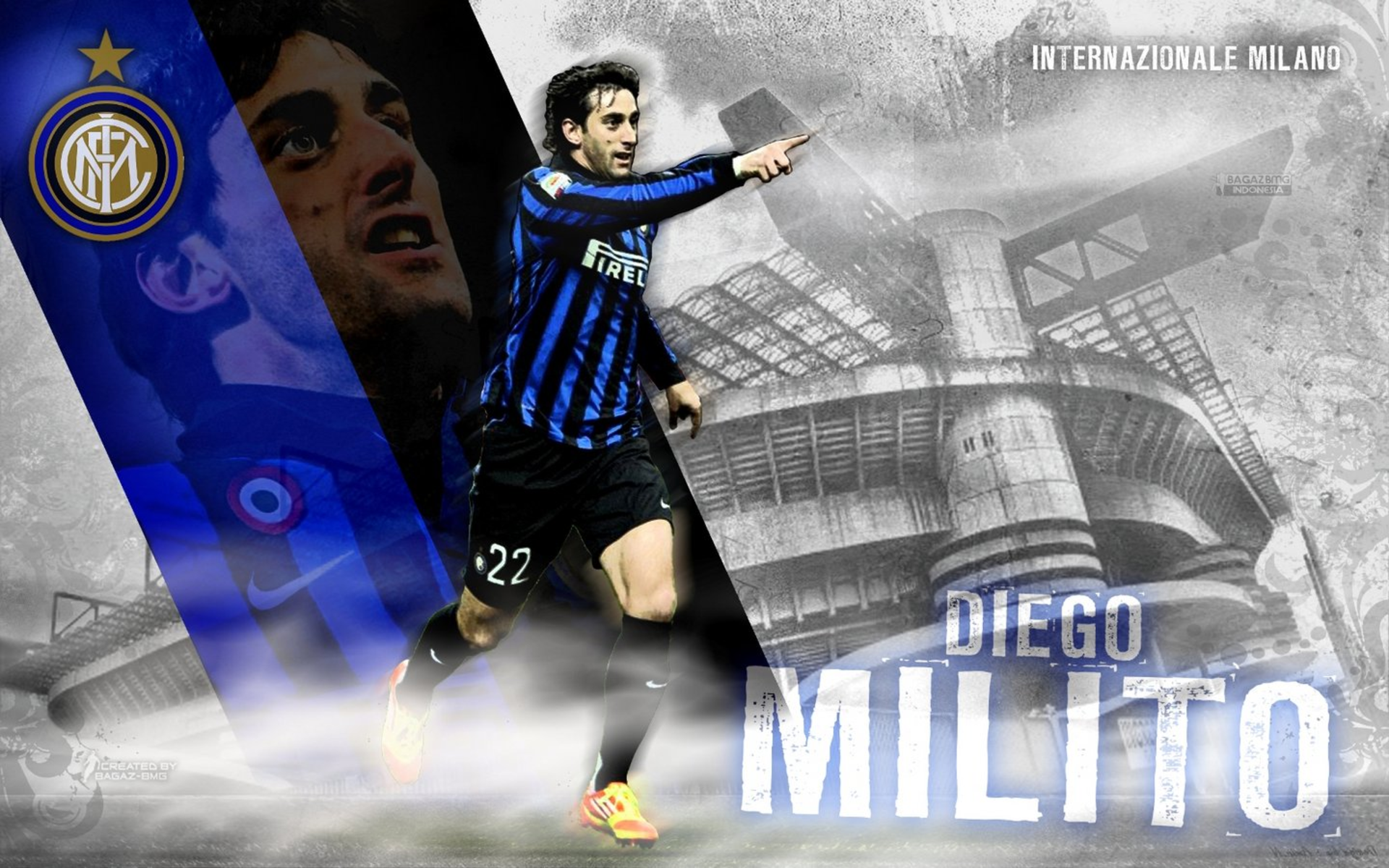 Diego Milito Inter Milan Player and Stadium Art HD Wallpaper