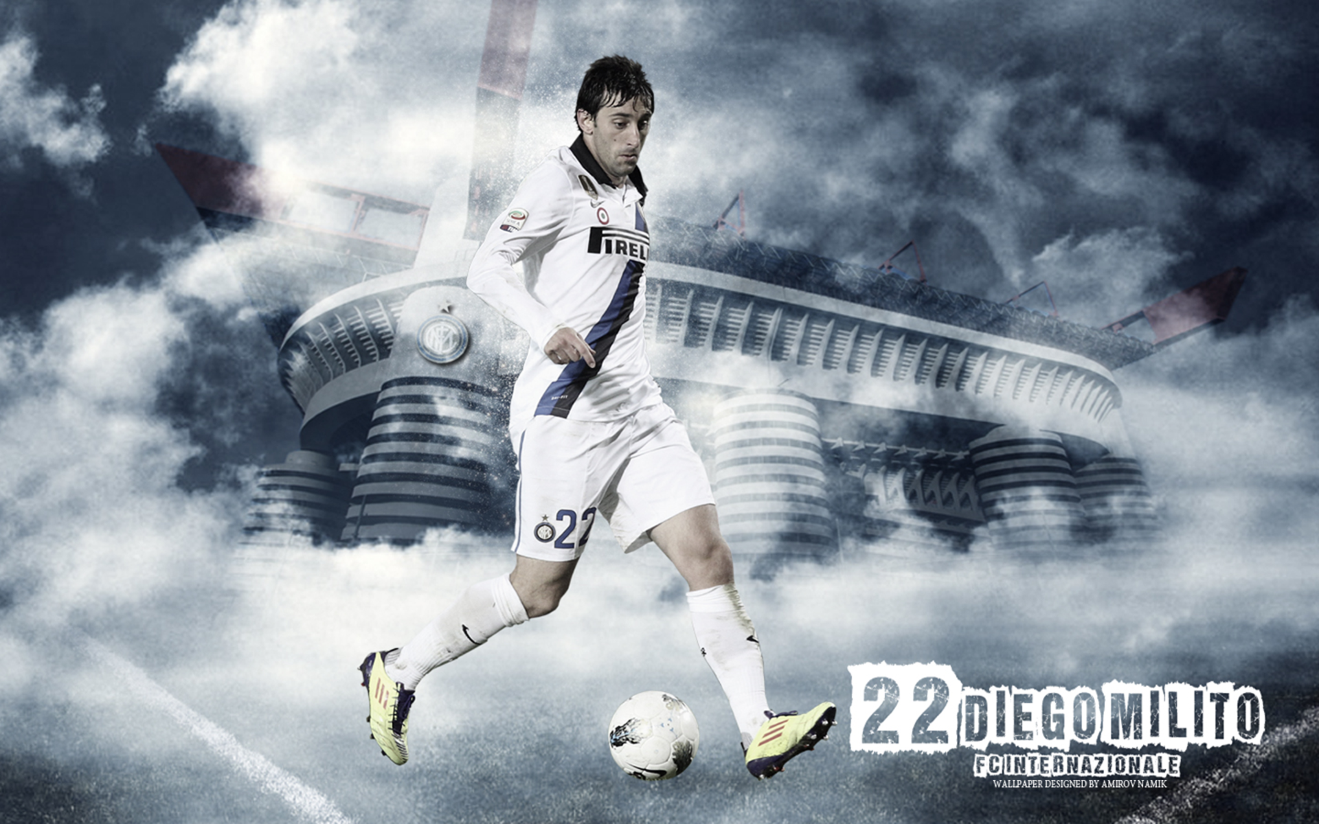 Diego Milito playing for Inter Milan at stadium HD Wallpaper