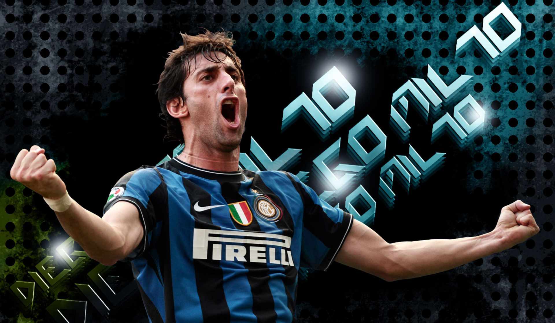 Diego Milito Inter Milan celebration with '10' graphics HD Wallpaper