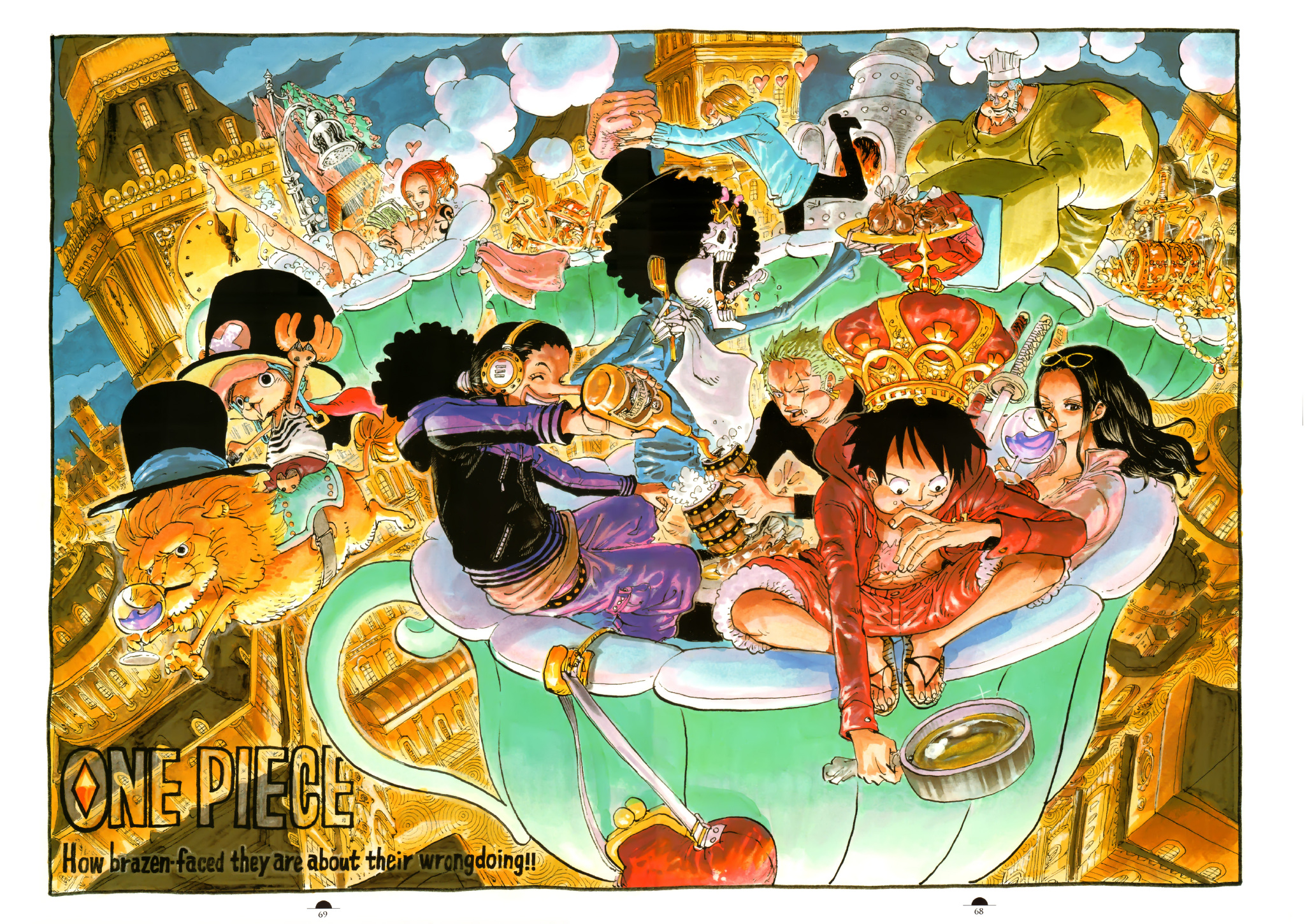 One Piece: Monkey D. Luffy and Straw Hats' Teacup Feast HD Wallpaper