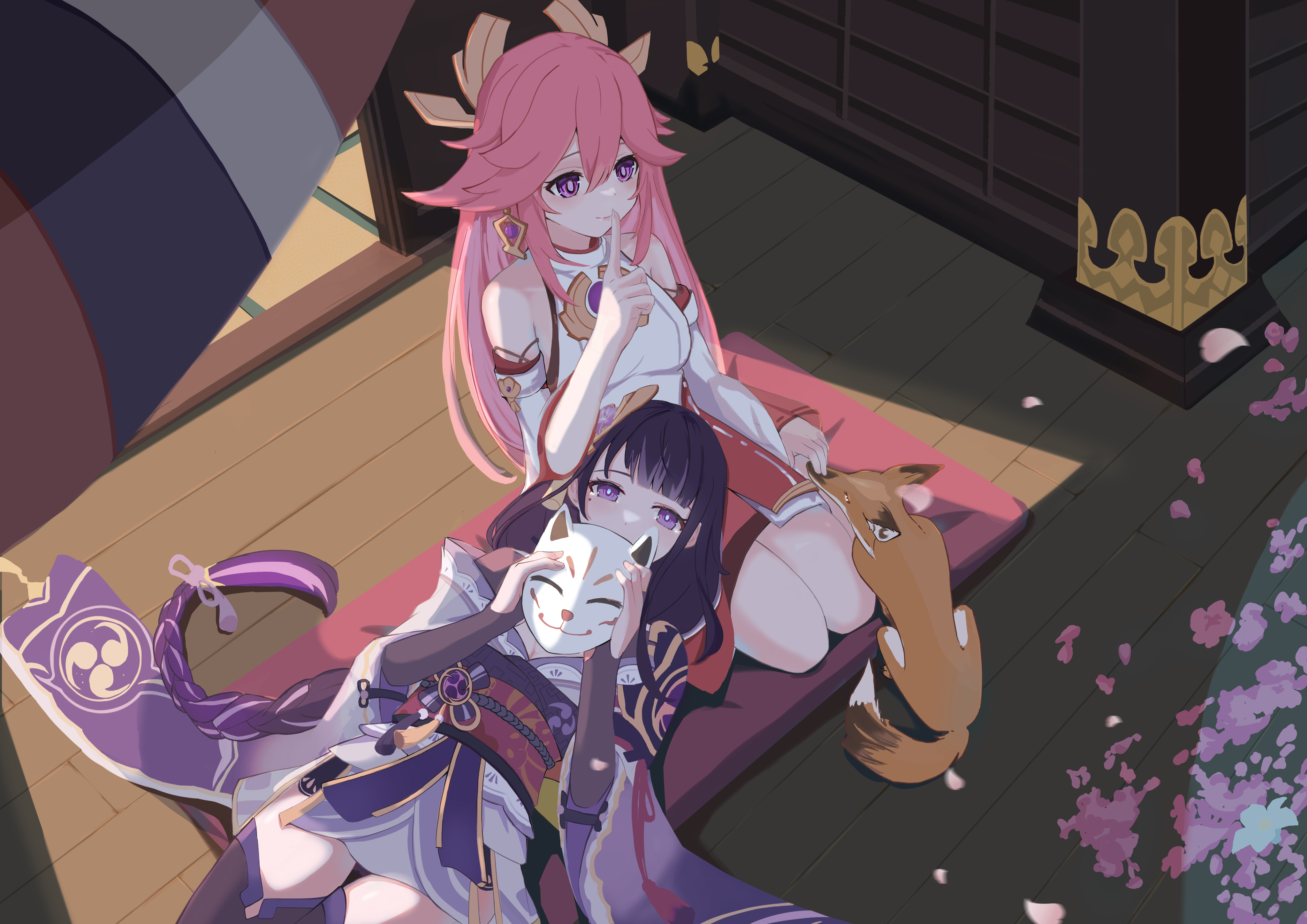 Yae Miko Guuji and Baal Raiden Shogun 4K Scene HD Wallpaper