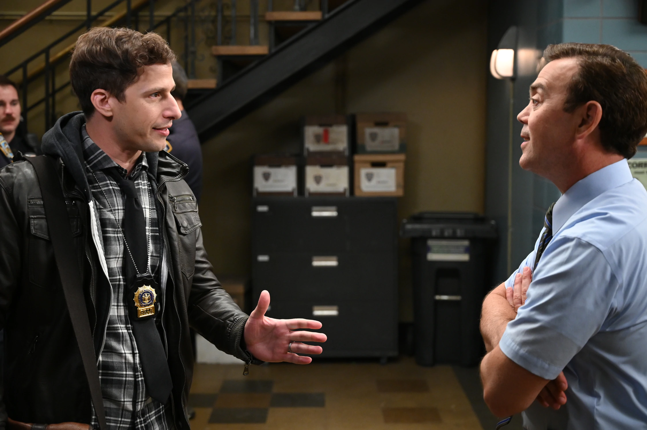 Andy Samberg and Joe Lo Truglio talking in Brooklyn Nine-Nine HD Wallpaper