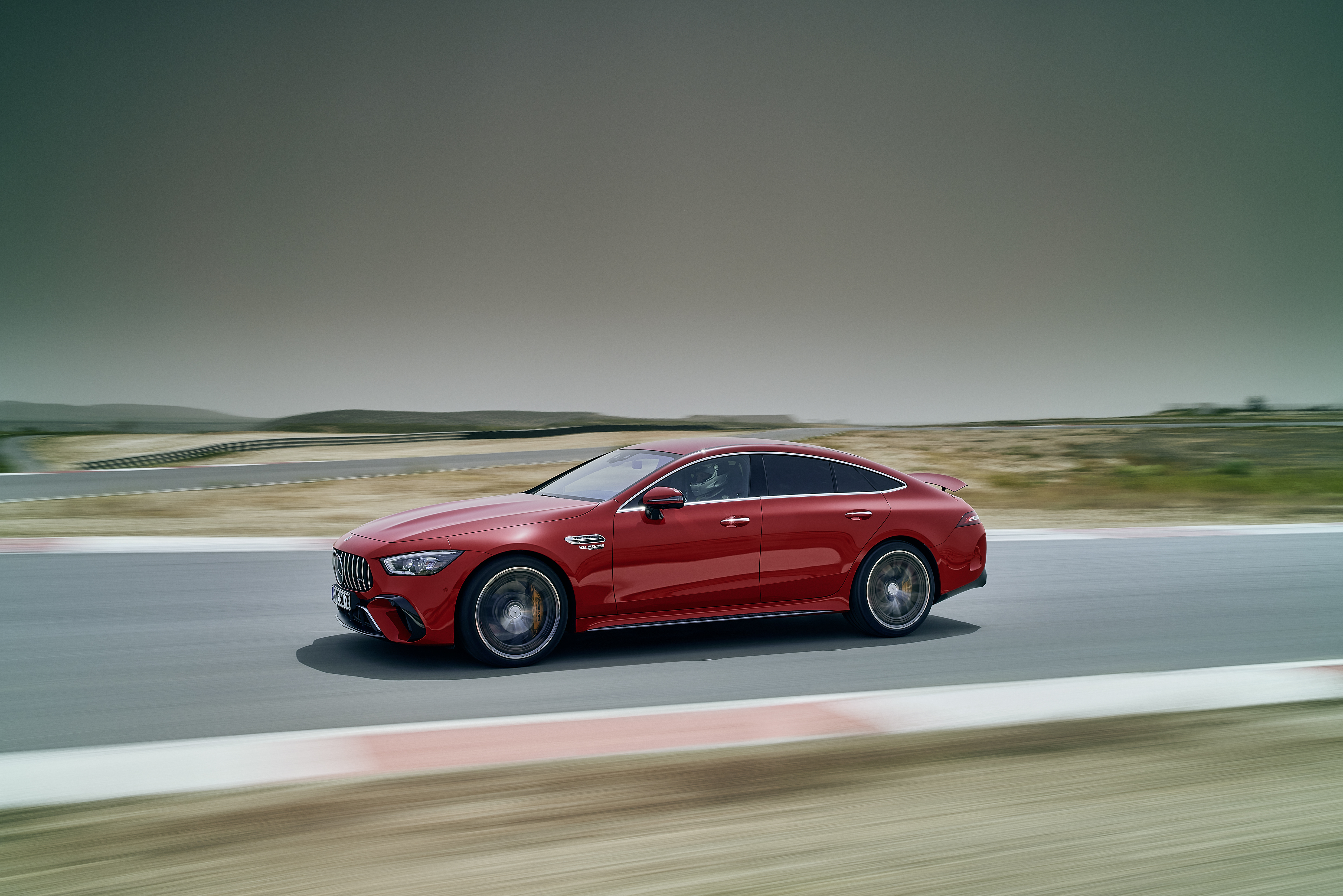 Red Mercedes-AMG GT 63 S E Performance on track HD Wallpaper