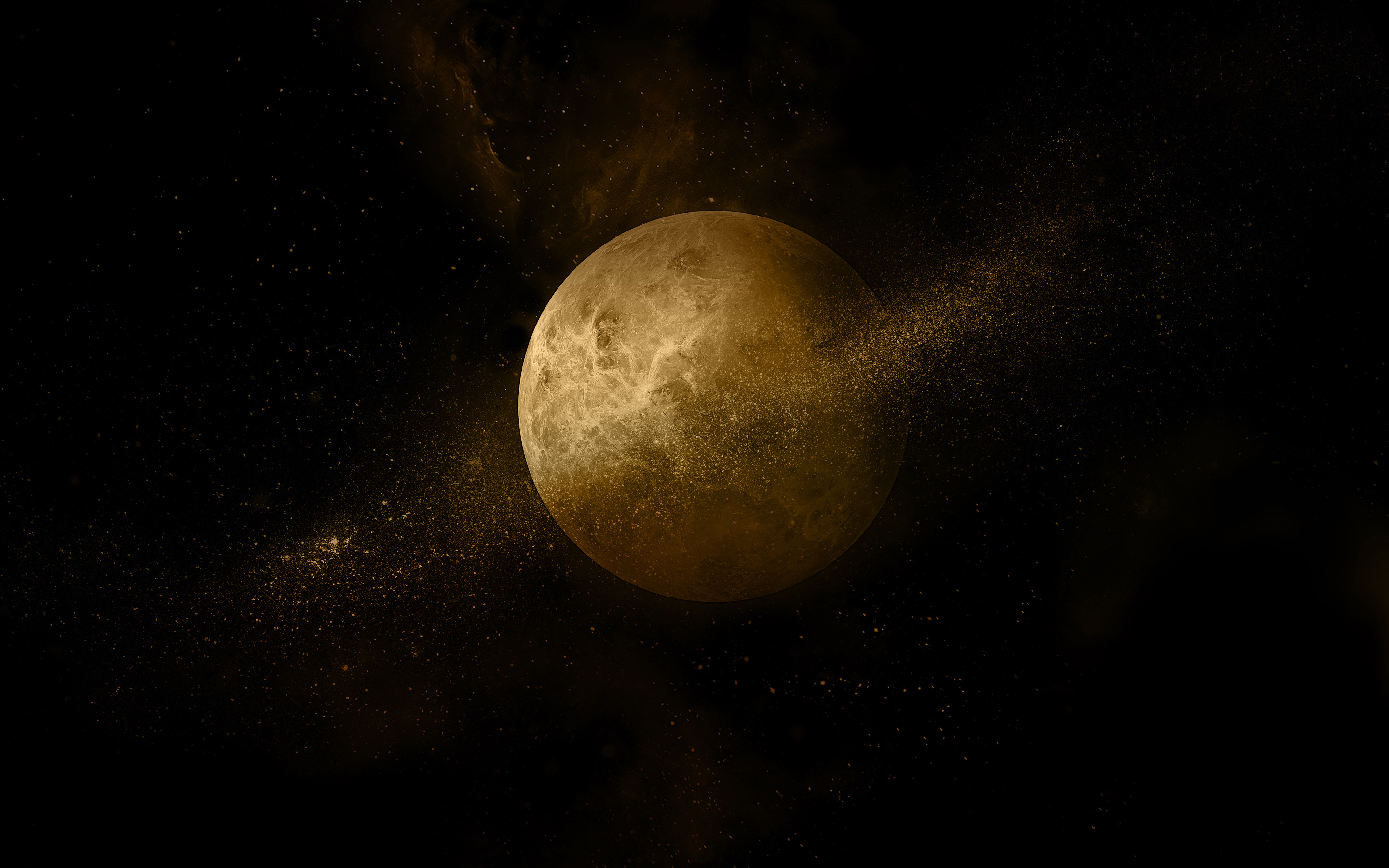 Golden Sci Fi Planet with Cosmic Dust HD Wallpaper