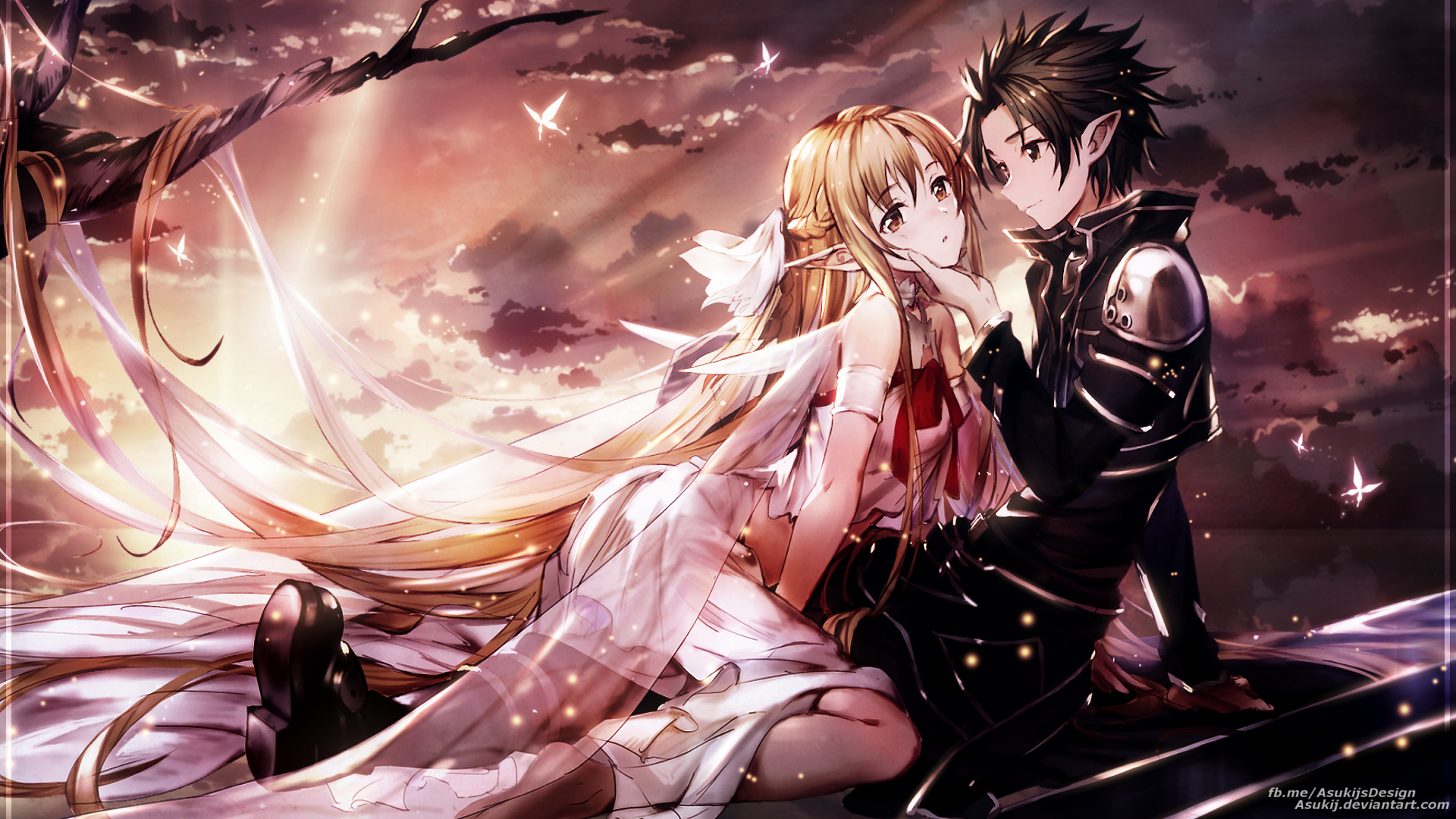 Sword Art Online: Kirito and Asuna's Romantic Fairy Embrace HD Wallpaper