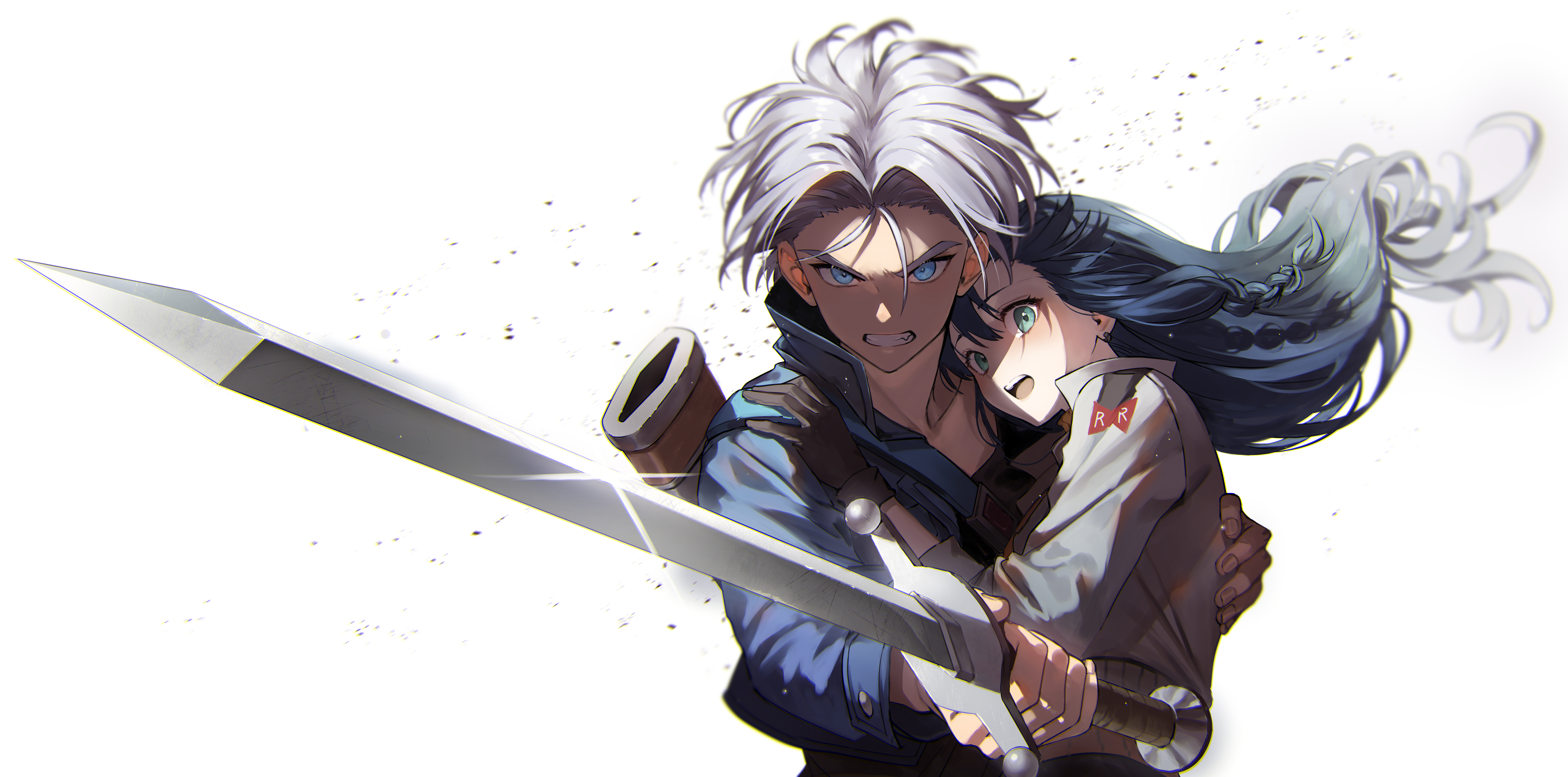 Future Trunks fiercely protects Mai with sword HD Wallpaper