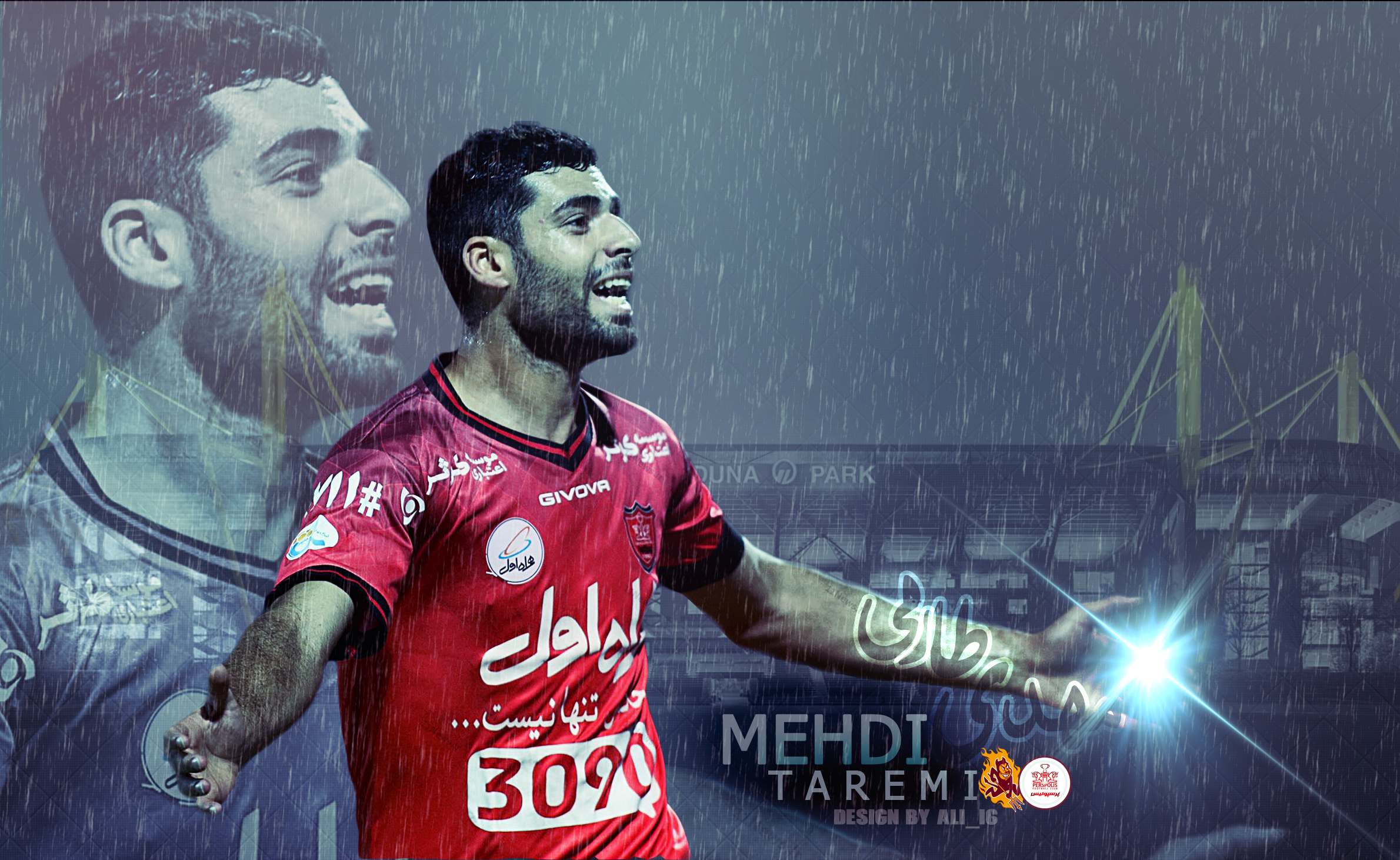 Mehdi Taremi of Persepolis F.C. celebrating in the rain HD Wallpaper