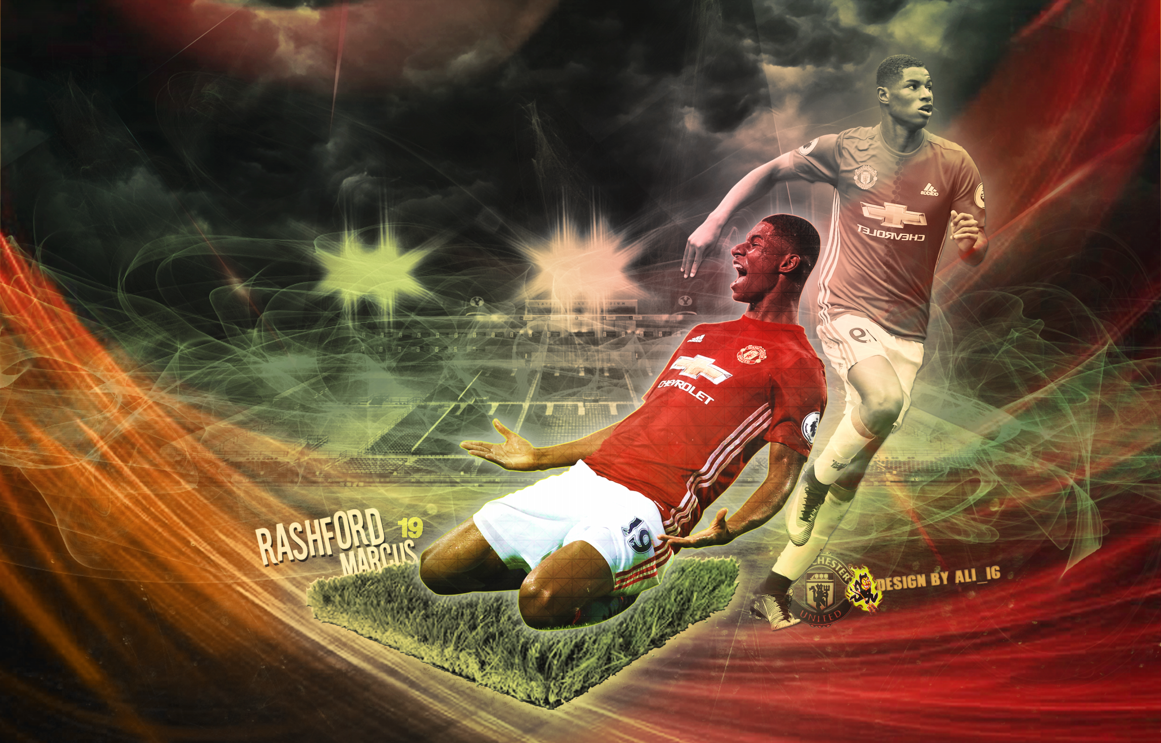 Marcus Rashford Manchester United Football Artwork HD Wallpaper