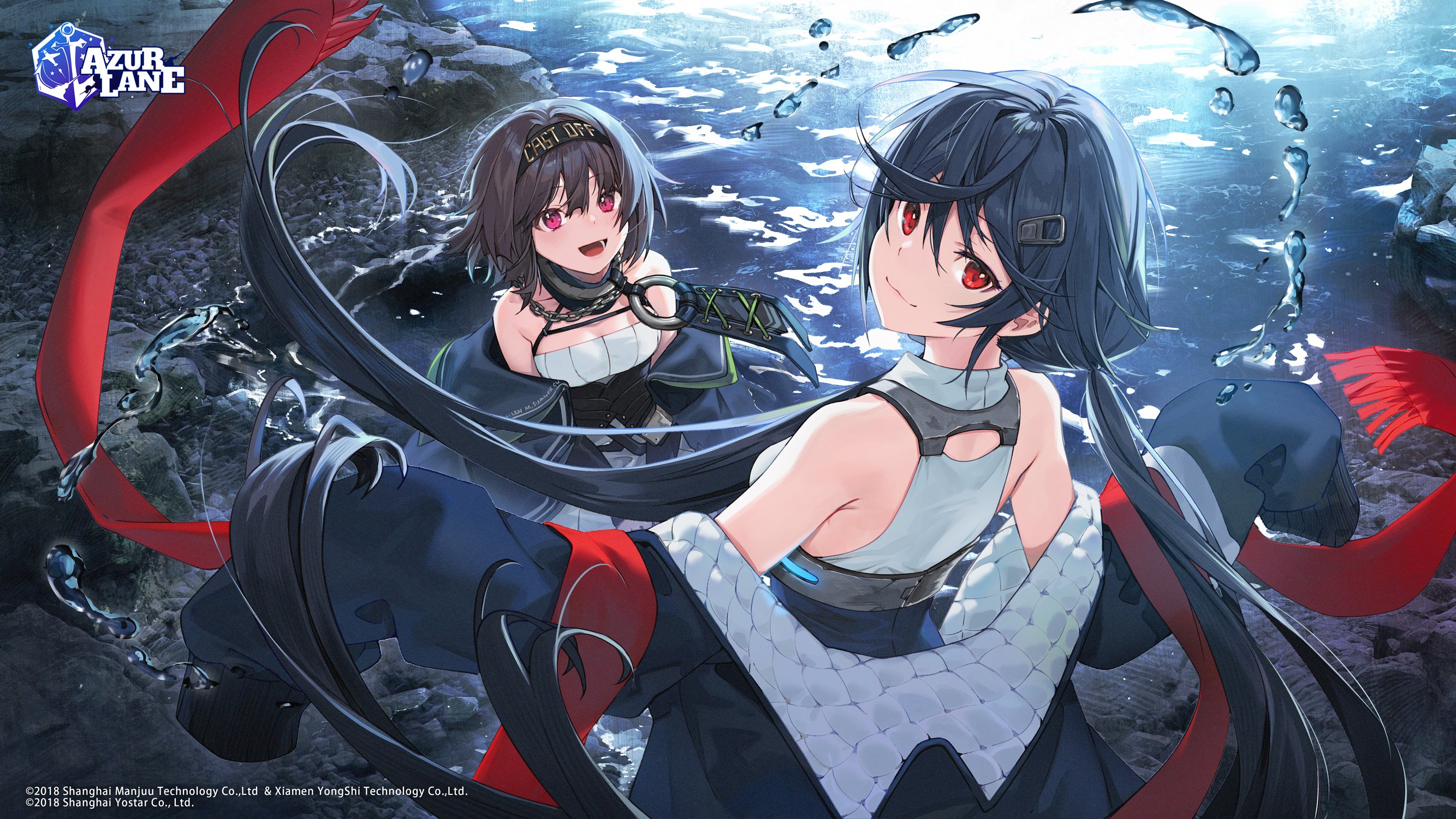 Azur Lane: Allen M.Sumner and Cooper smiling in water HD Wallpaper