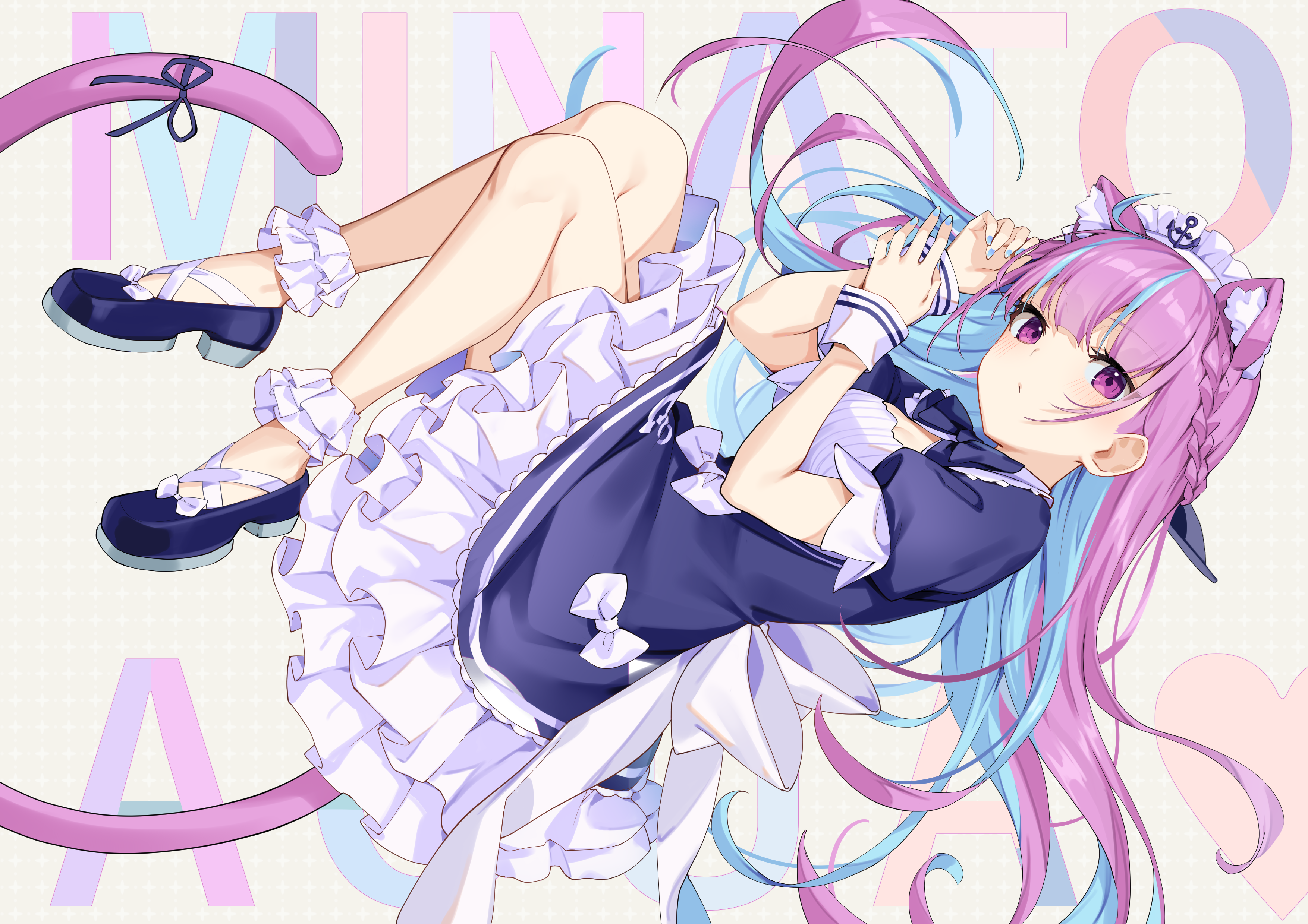 Minato Aqua in a cute maid outfit HD Wallpaper