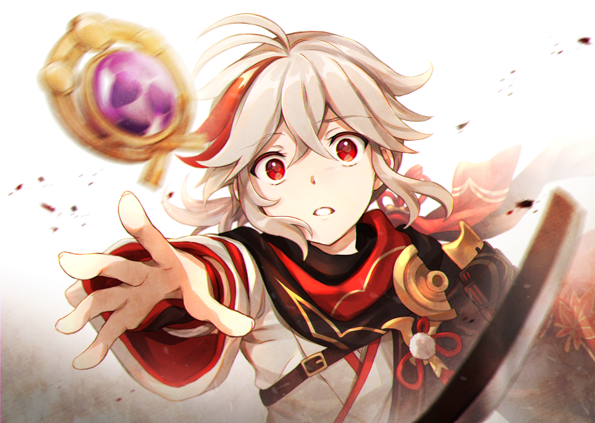Kaedehara Kazuha with Red Eyes in Action HD Wallpaper