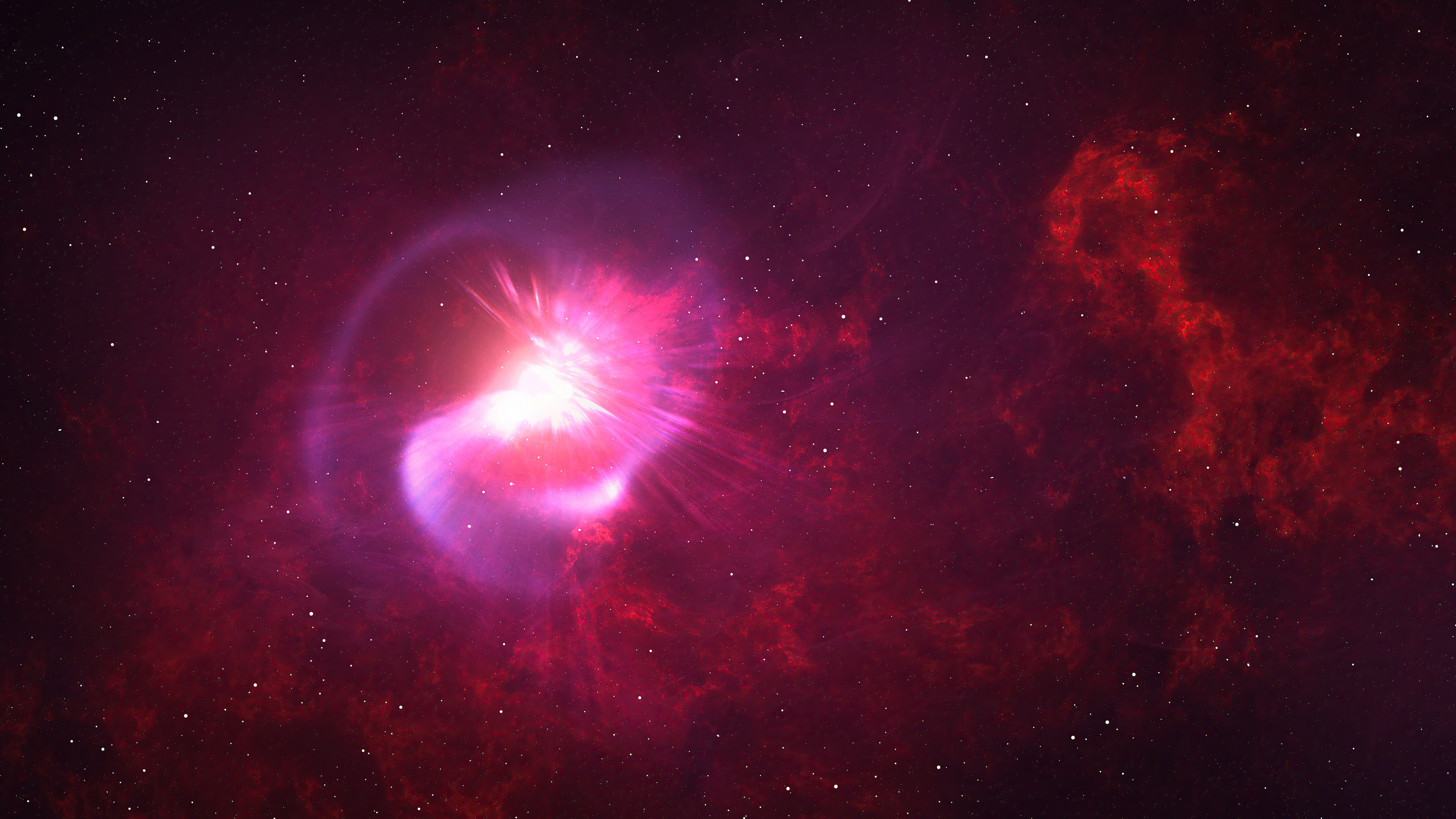 Stellar Explosion in a Vibrant Red Nebula HD Wallpaper