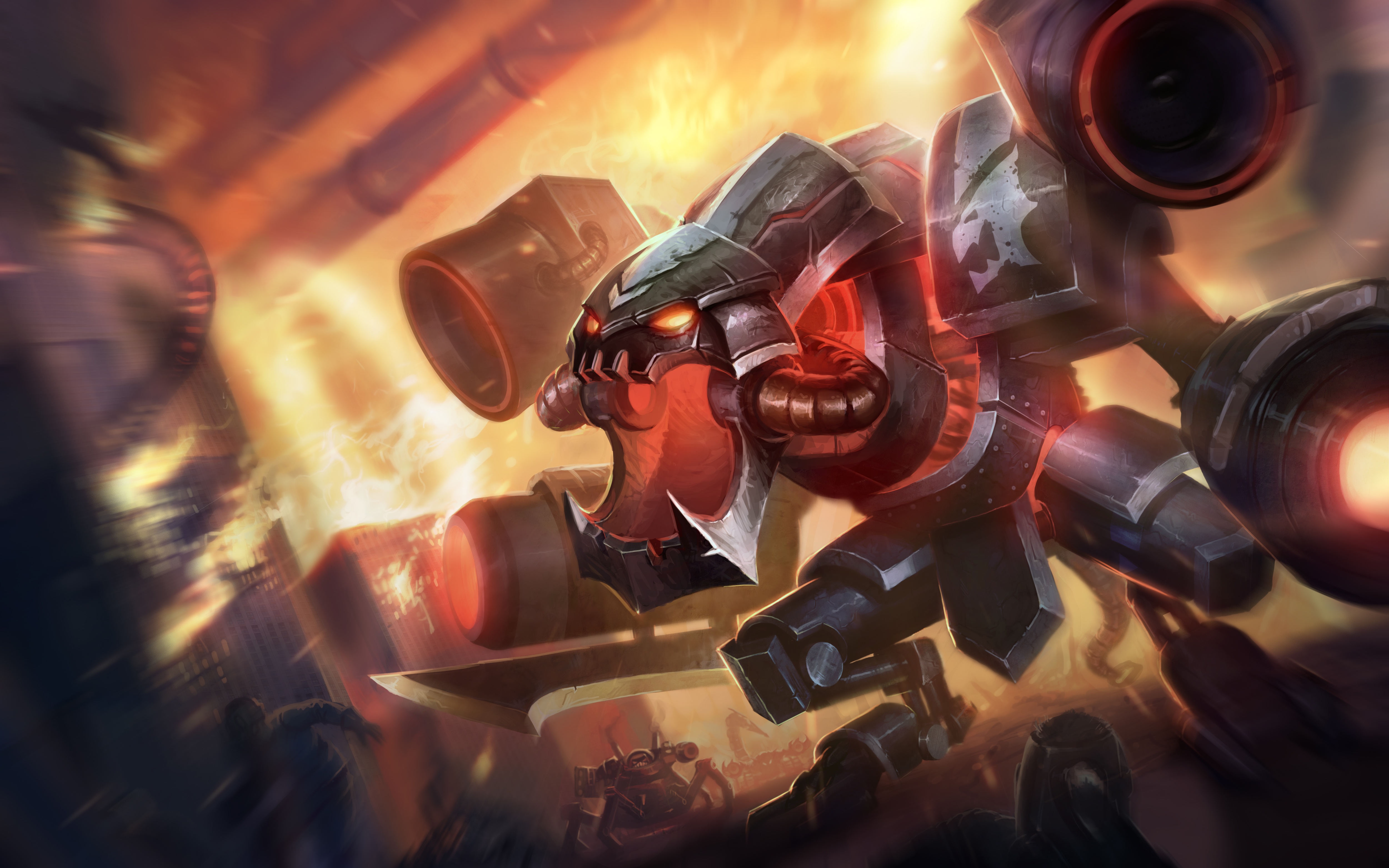 Chogath (League Of Legends) Rampage in Fiery City HD Wallpaper