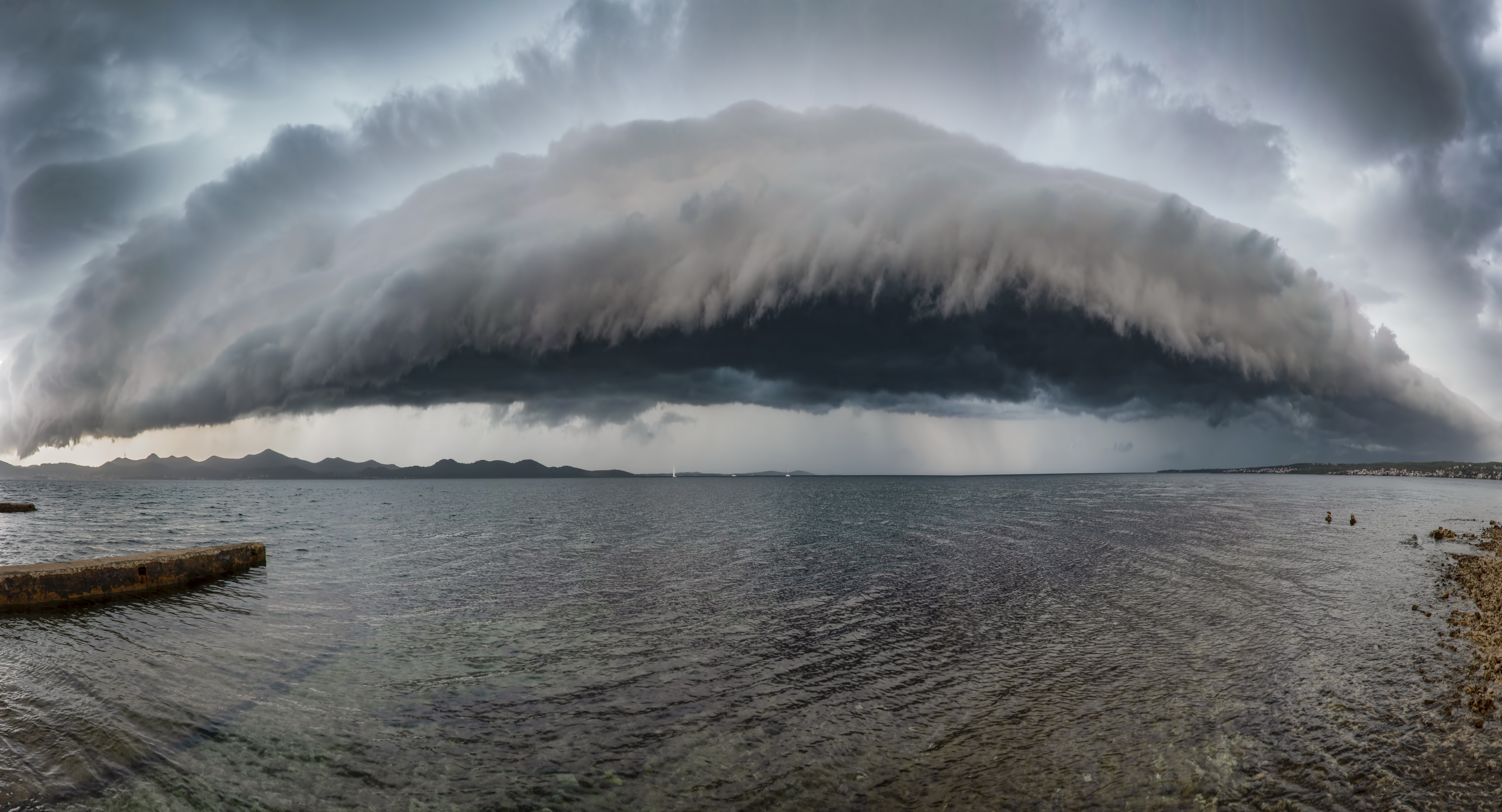 Ominous Shelf Cloud Storm over Water HD Wallpaper
