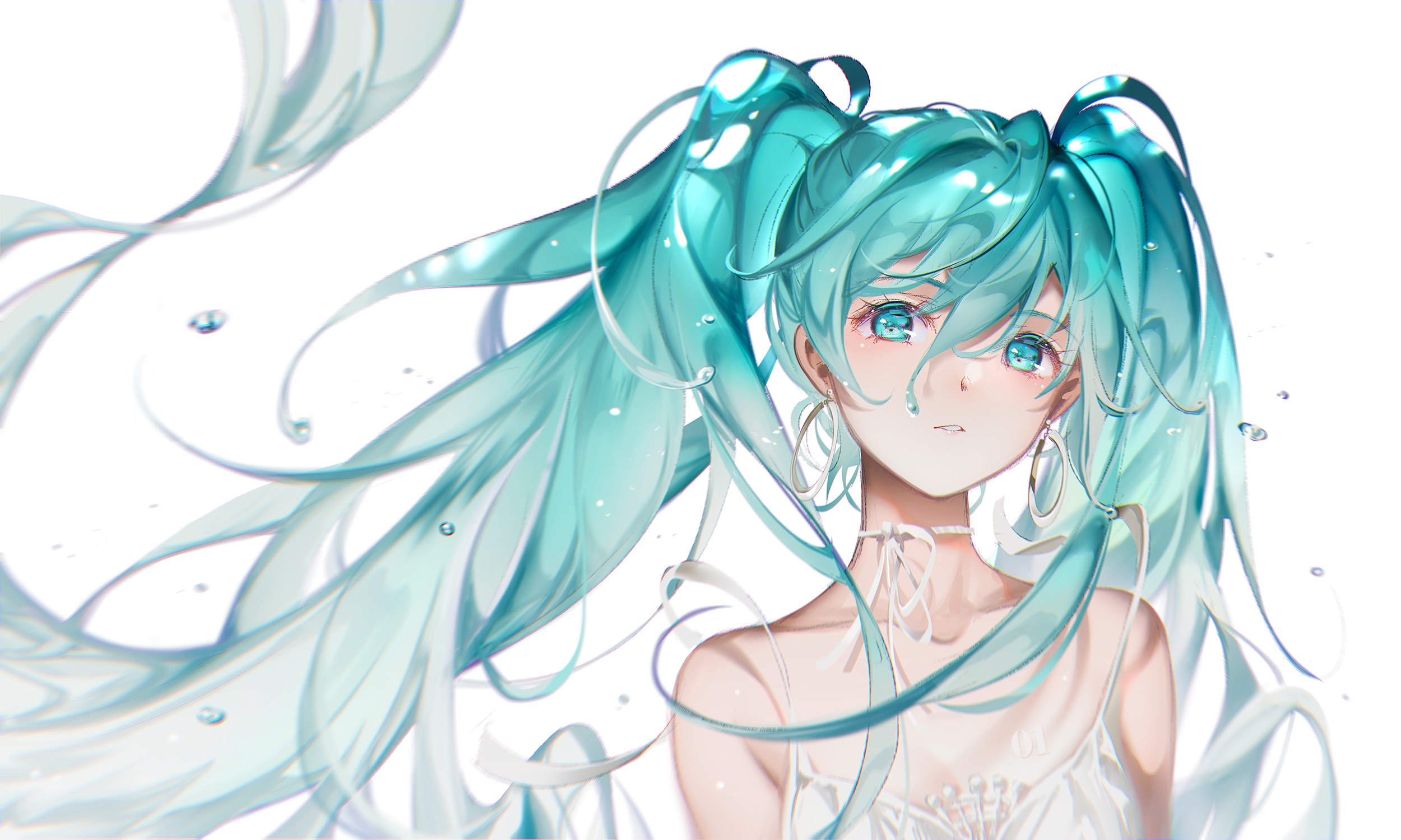 Hatsune Miku with Liquid Aqua Hair and Eyes HD Wallpaper