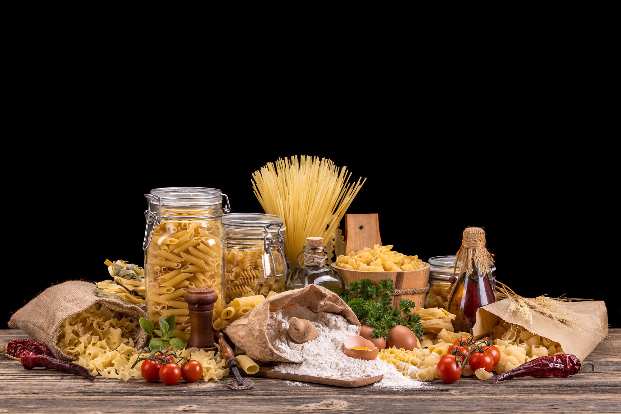 Rustic Still Life with Pasta, Flour, and Eggs HD Wallpaper