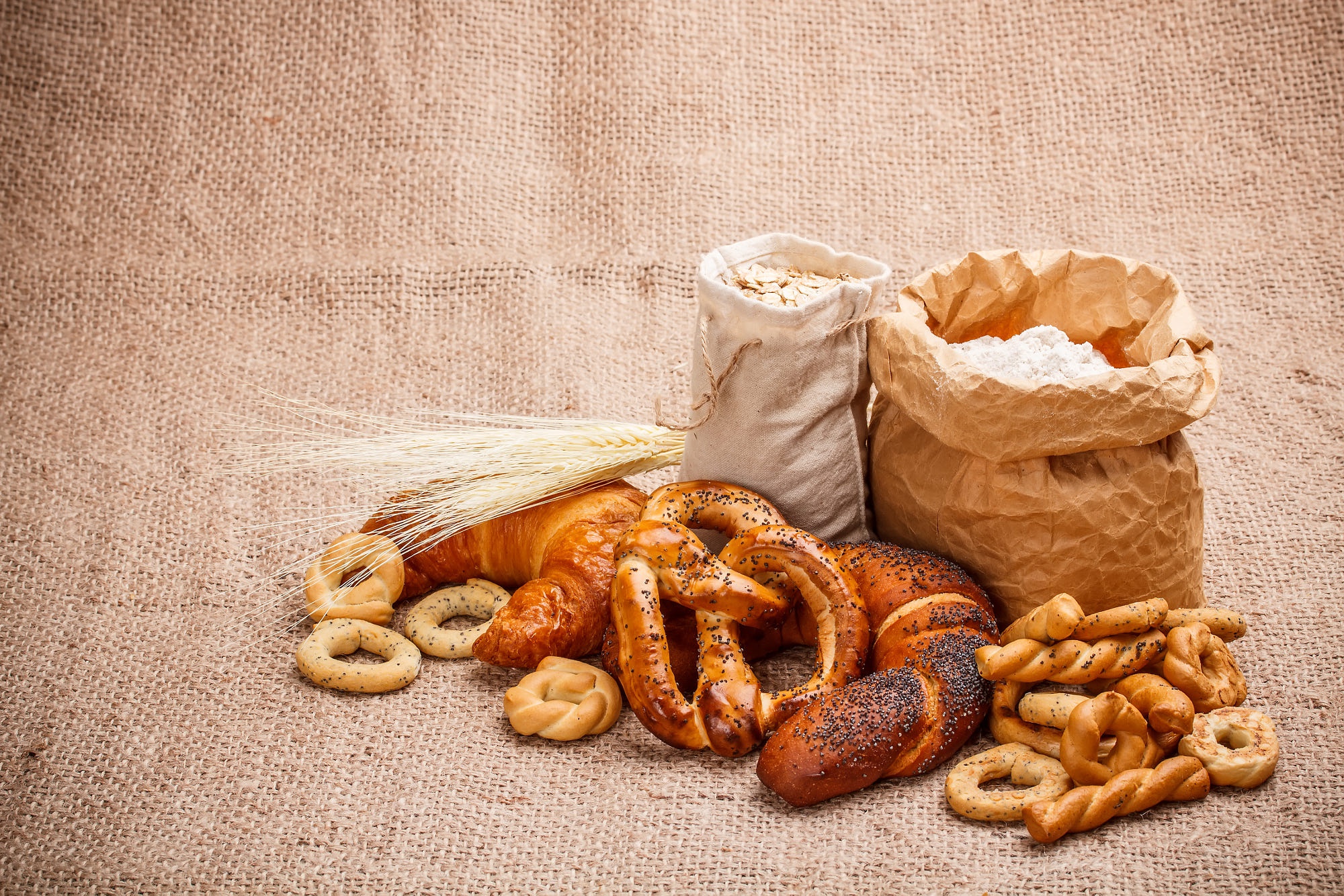 Baking ingredients and Viennoiserie pastries still life HD Wallpaper