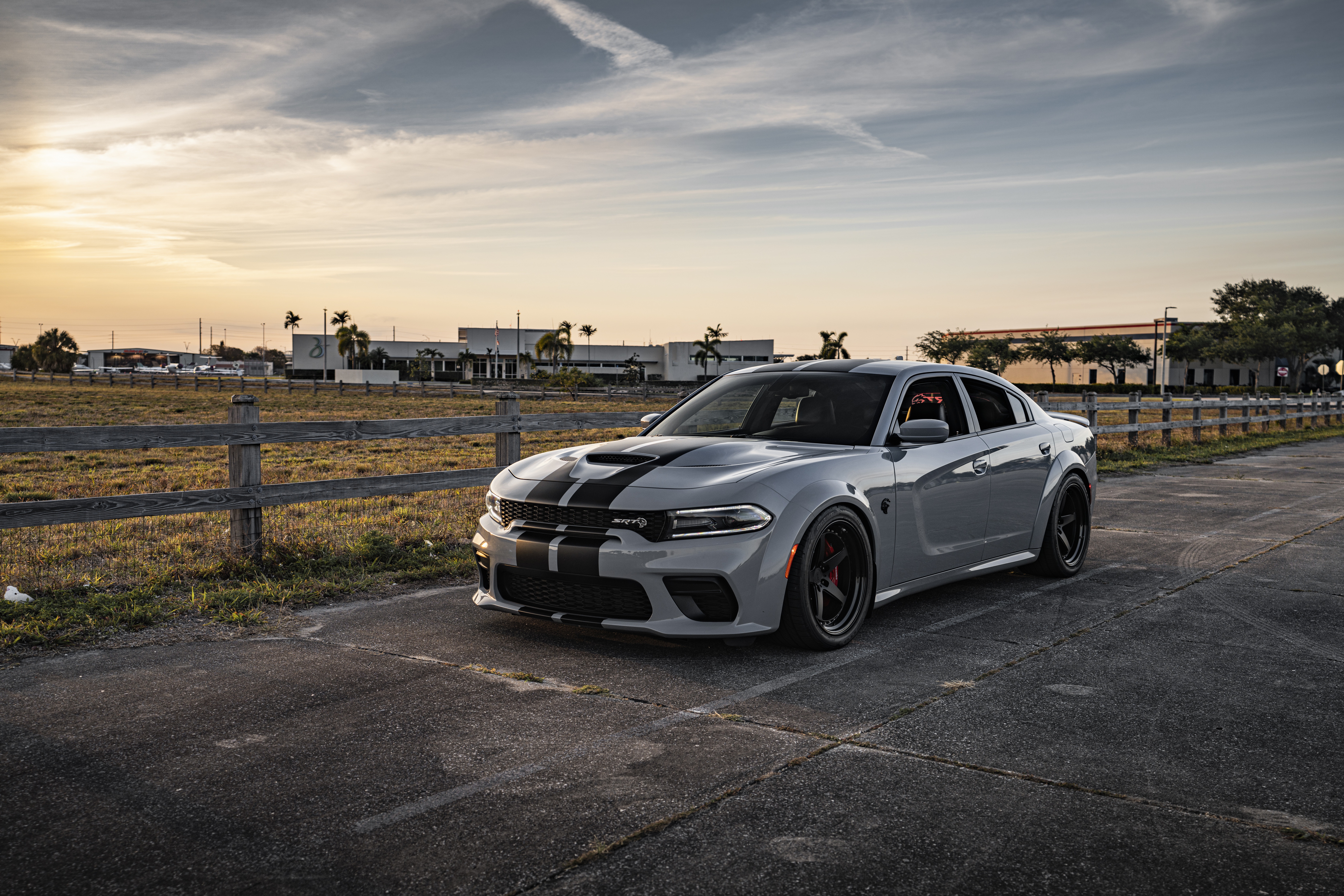 Dodge Charger SRT Hellcat Muscle Car at Sunset HD Wallpaper