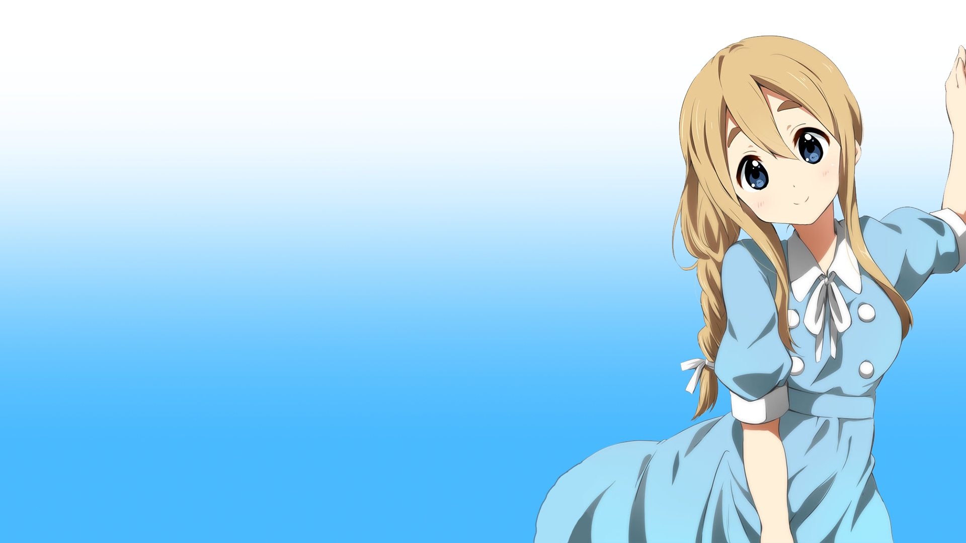 Tsumugi Kotobuki in Blue Dress Smiling HD Wallpaper