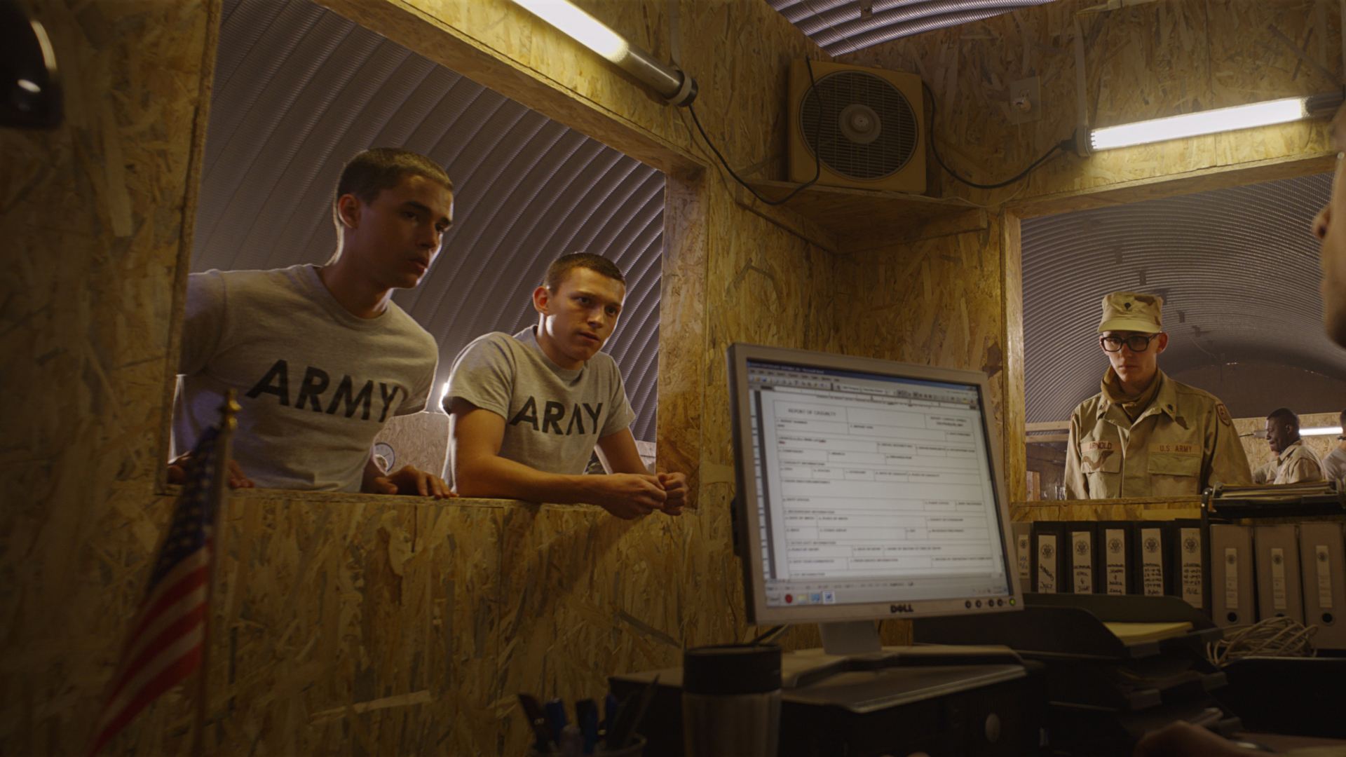 Tom Holland and soldiers in Army barracks from Cherry HD Wallpaper