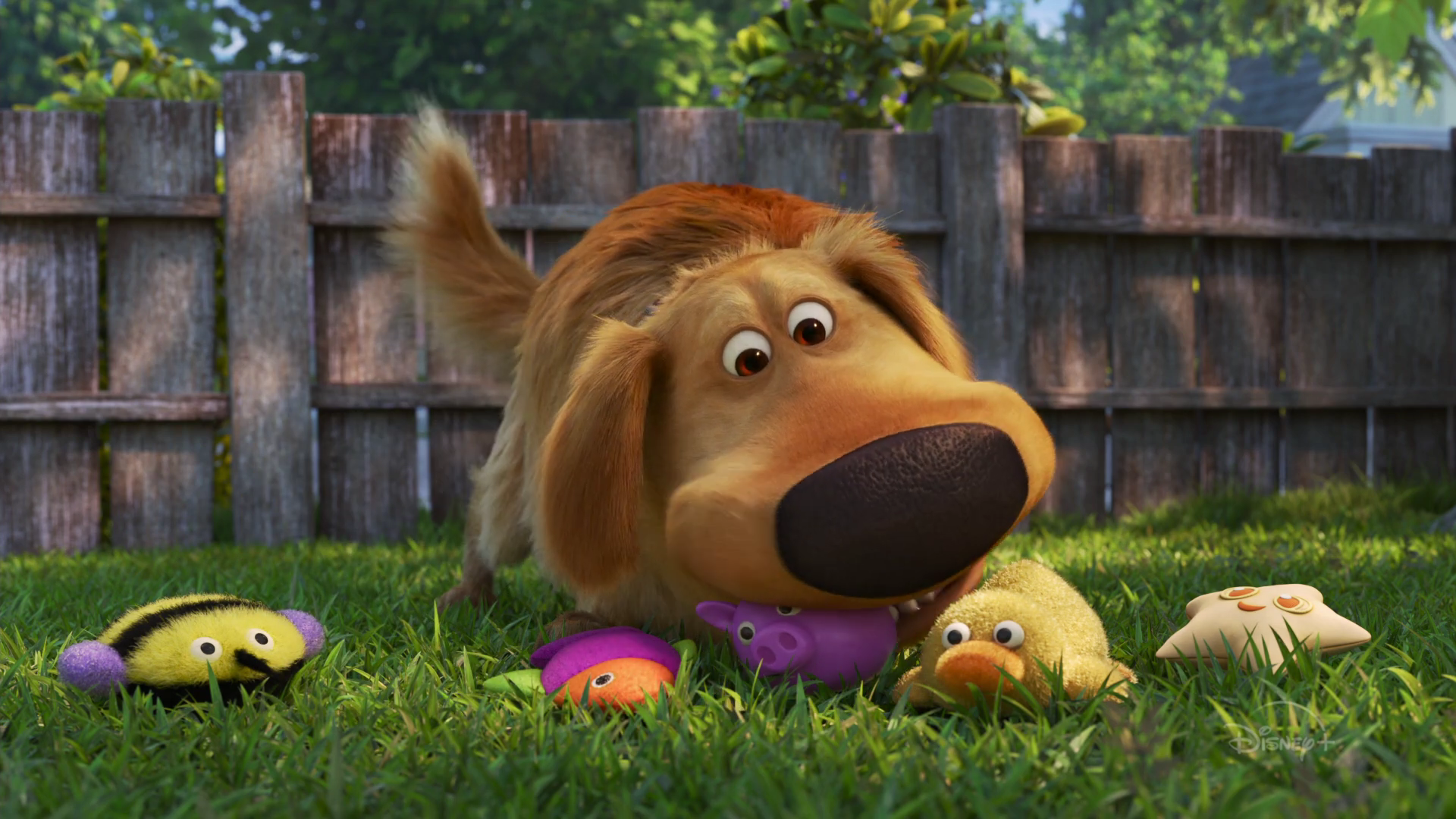 Dug from Dug Days playing with his toys HD Wallpaper