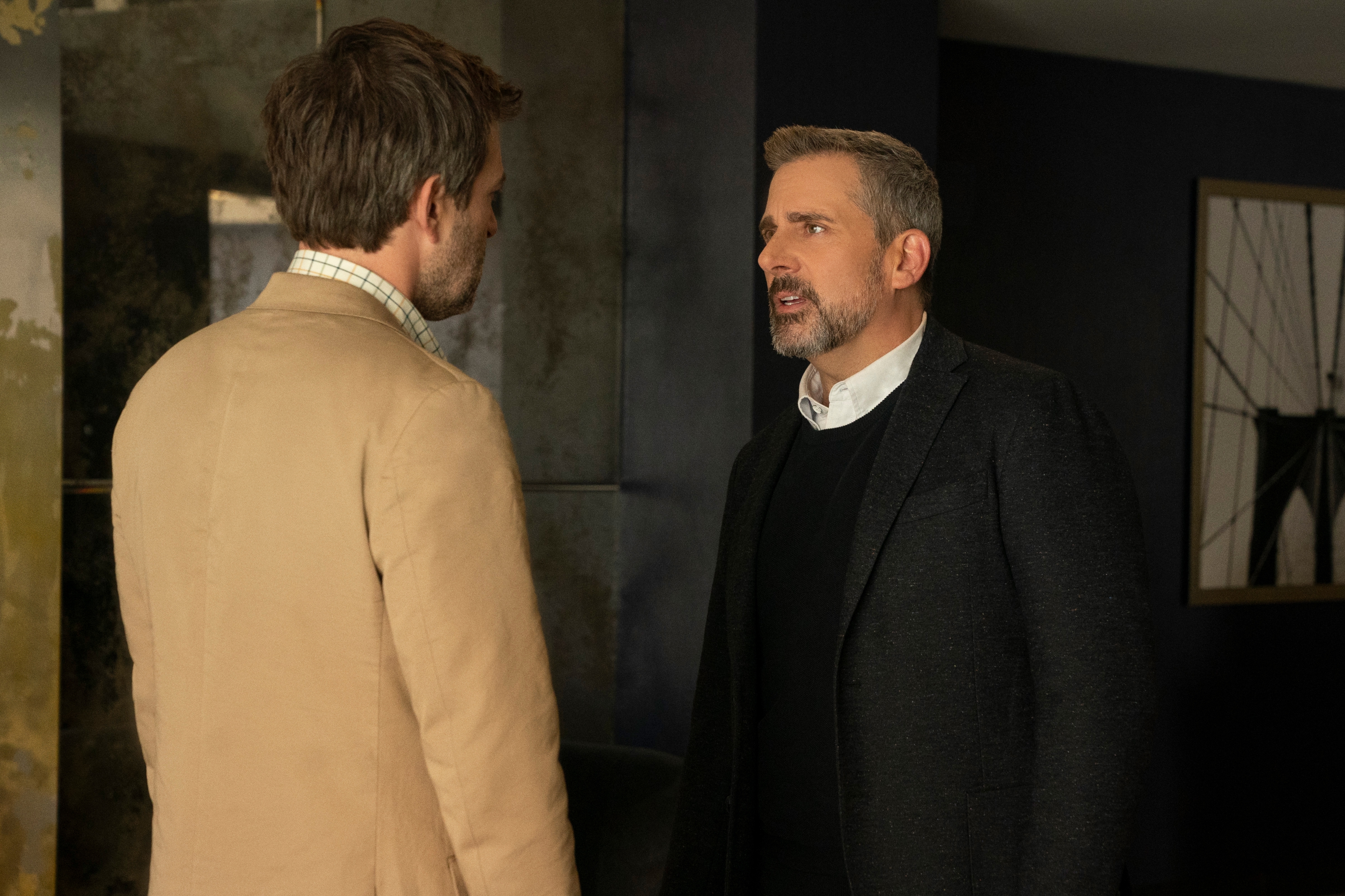 Steve Carell and Mark Duplass talking in The Morning Show HD Wallpaper