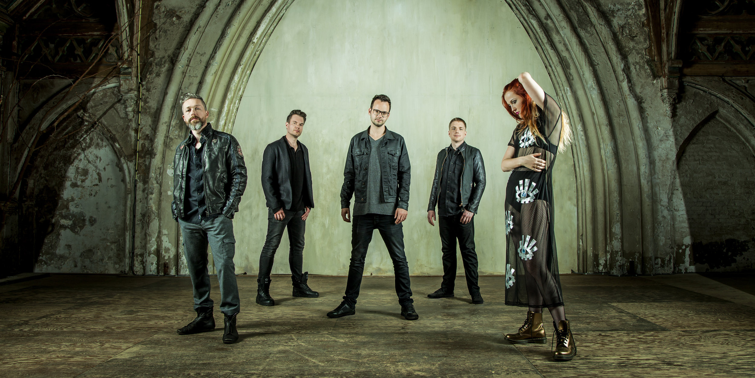 Nemesea music group posing in an old building HD Wallpaper