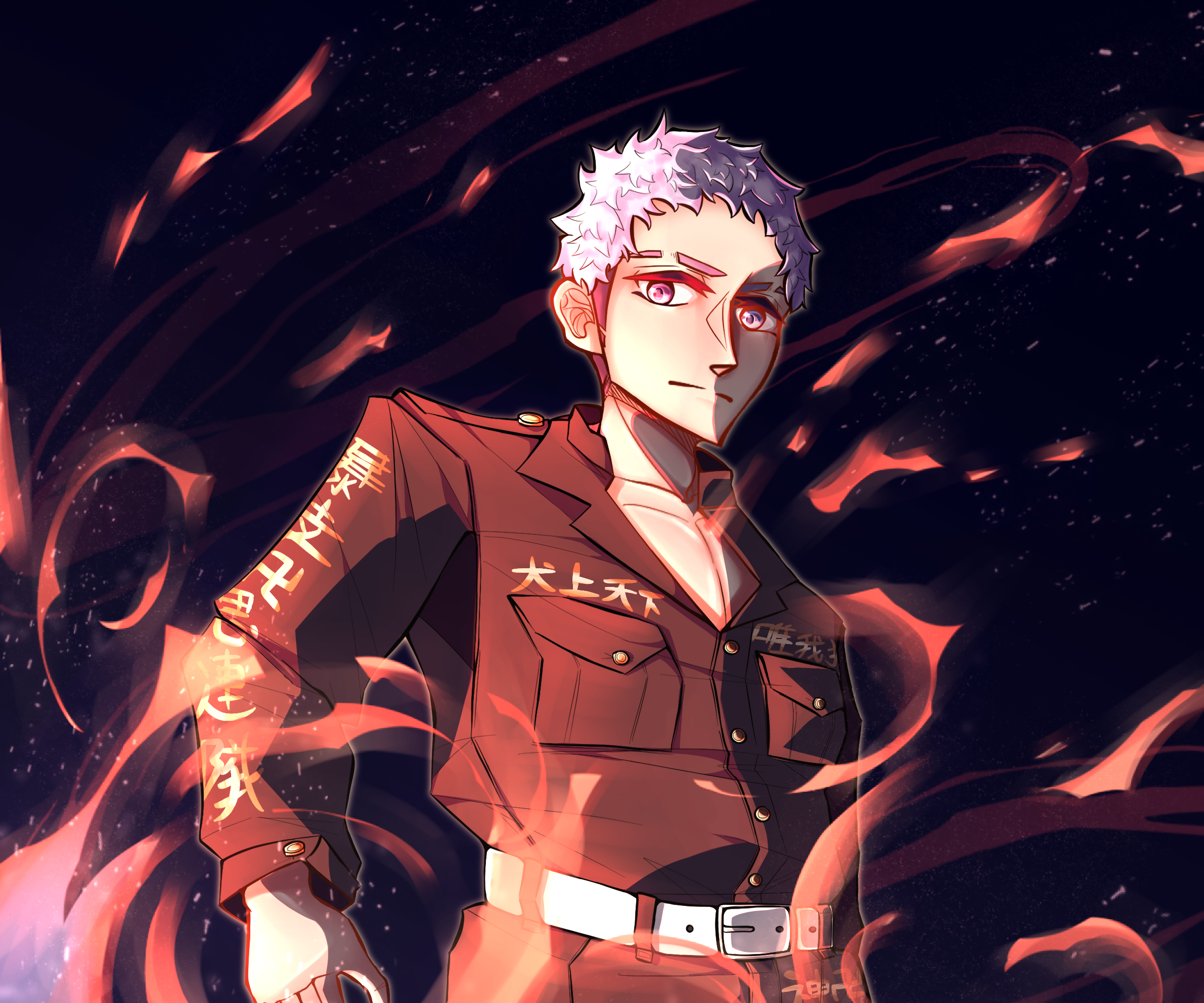 Intense Takashi Mitsuya surrounded by flames HD Wallpaper