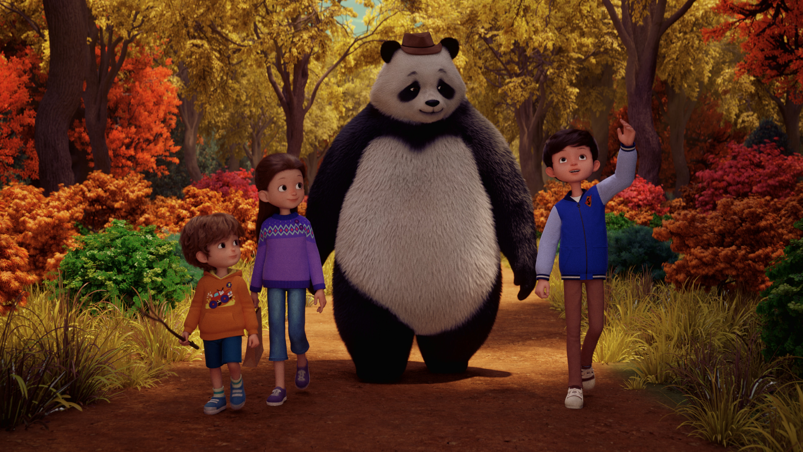 Stillwater and children exploring an autumn forest HD Wallpaper