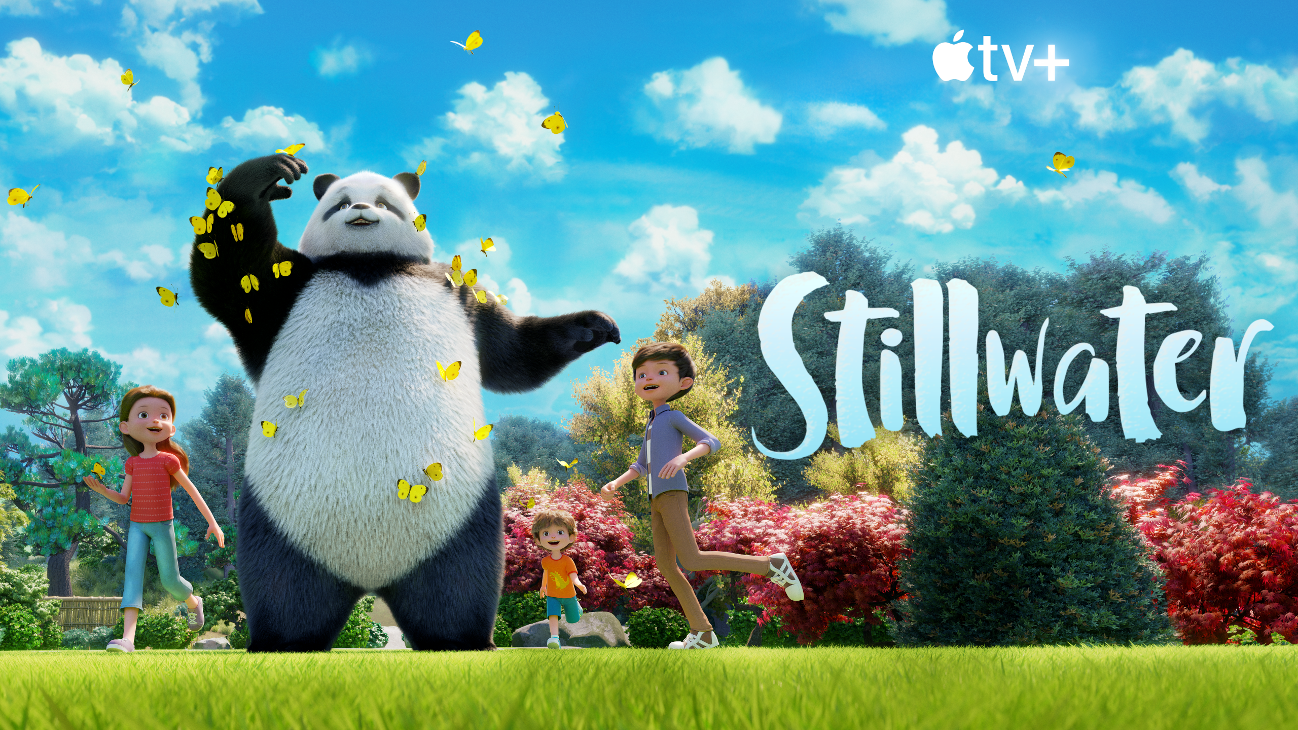 Stillwater: Panda Karl, Addy, Michael with butterflies HD Wallpaper