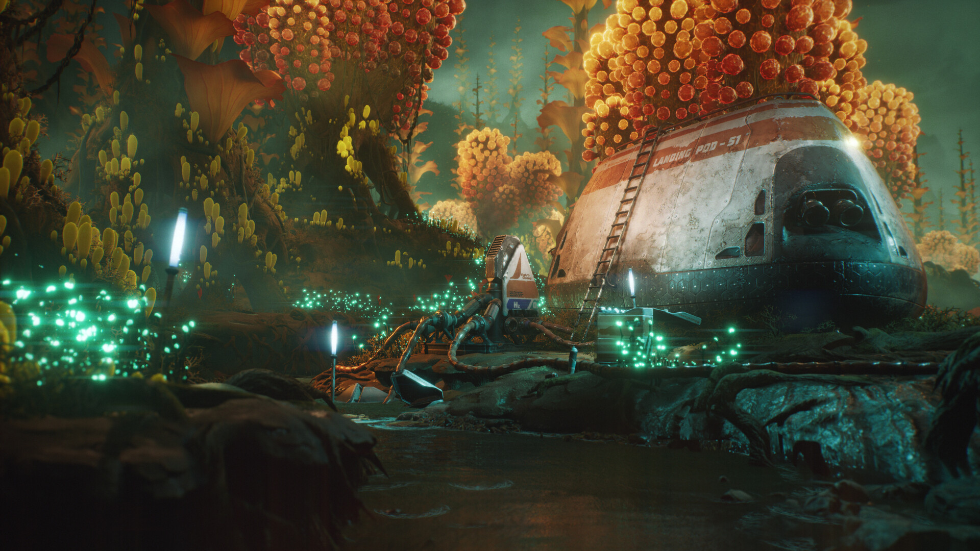 Sci-Fi Crash on a Glowing Alien World HD Wallpaper